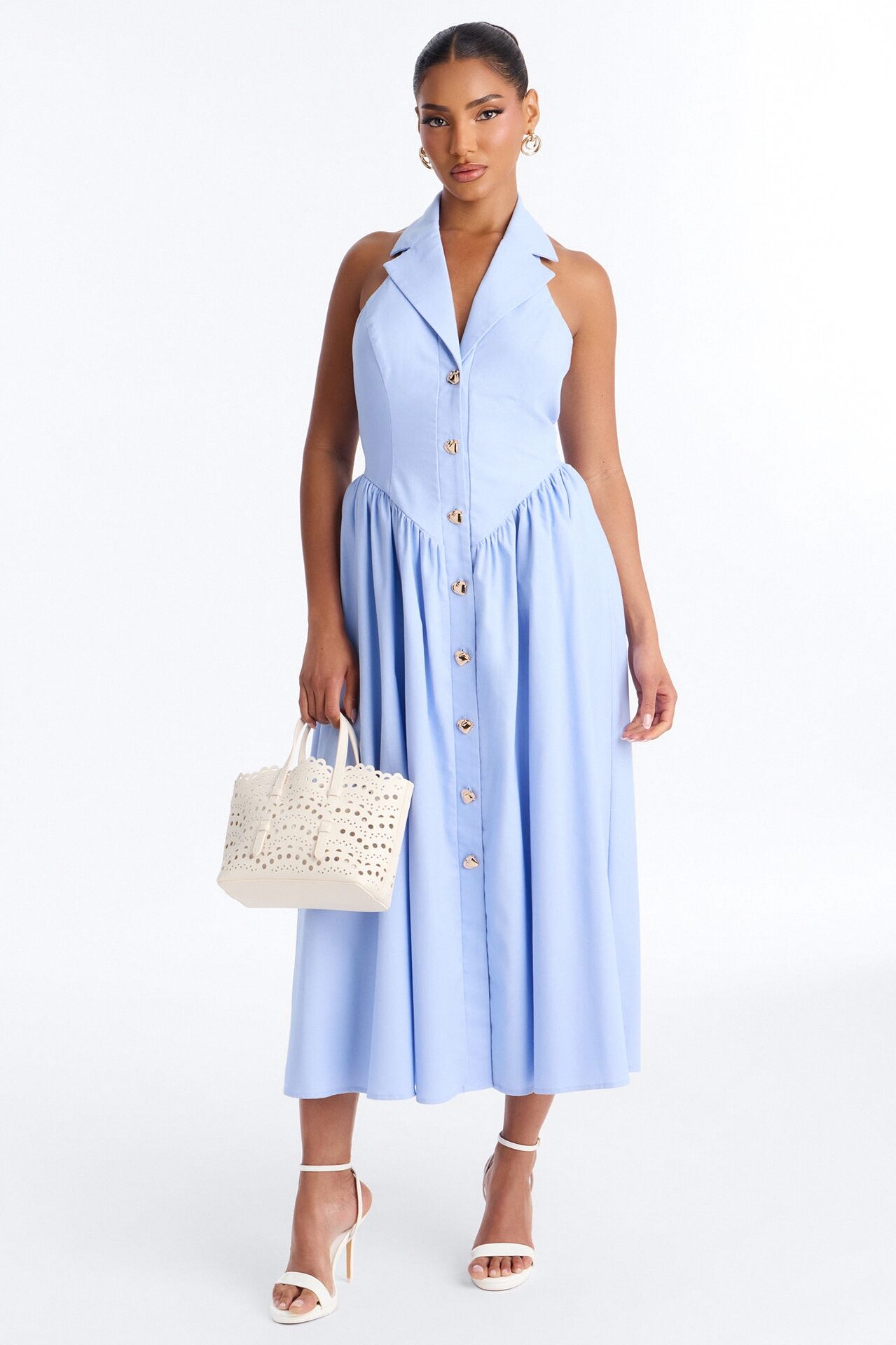 Giselle Collar Halter Midi Dress - Blue