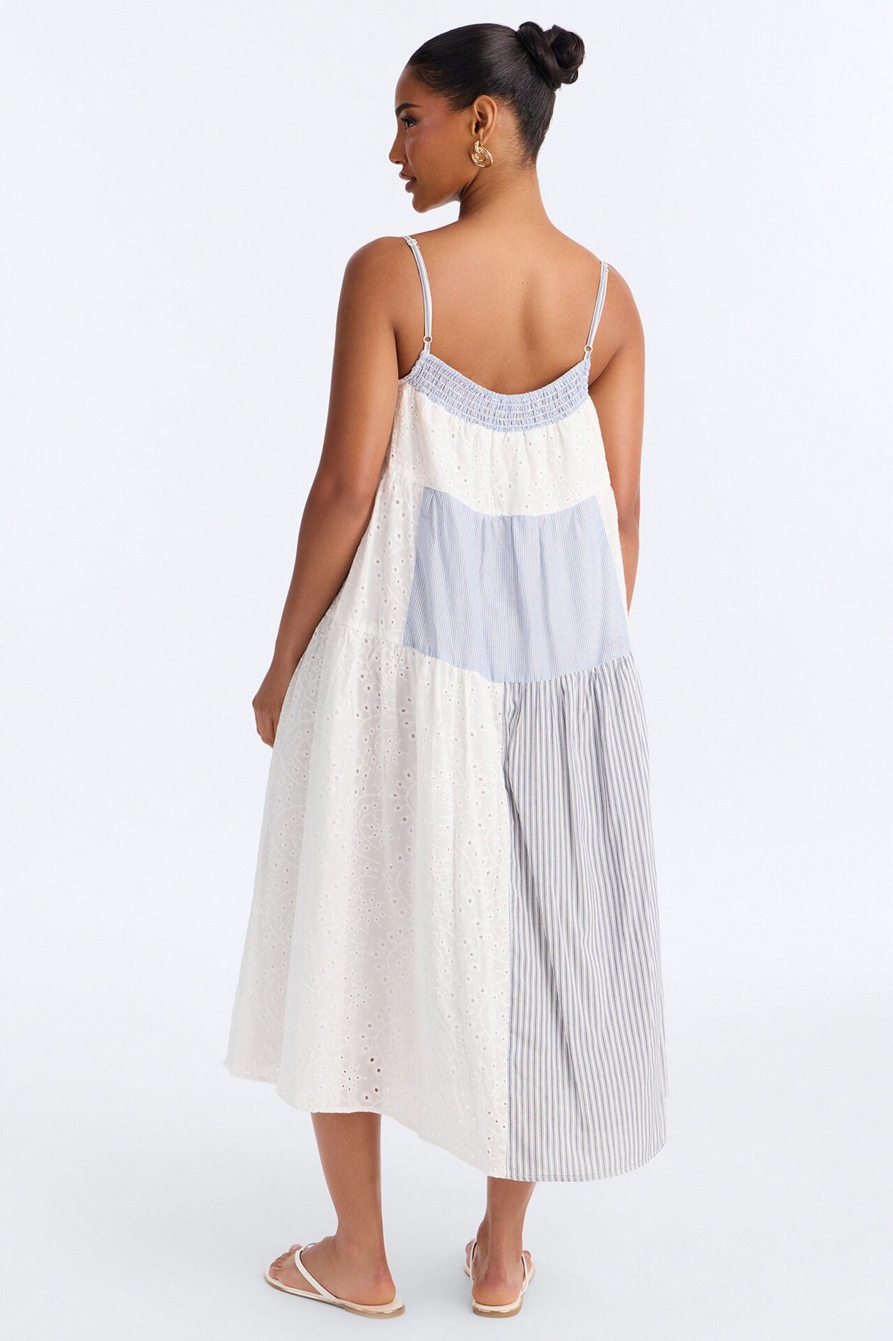 Sage Patchwork Midi Dress - Blue/combo