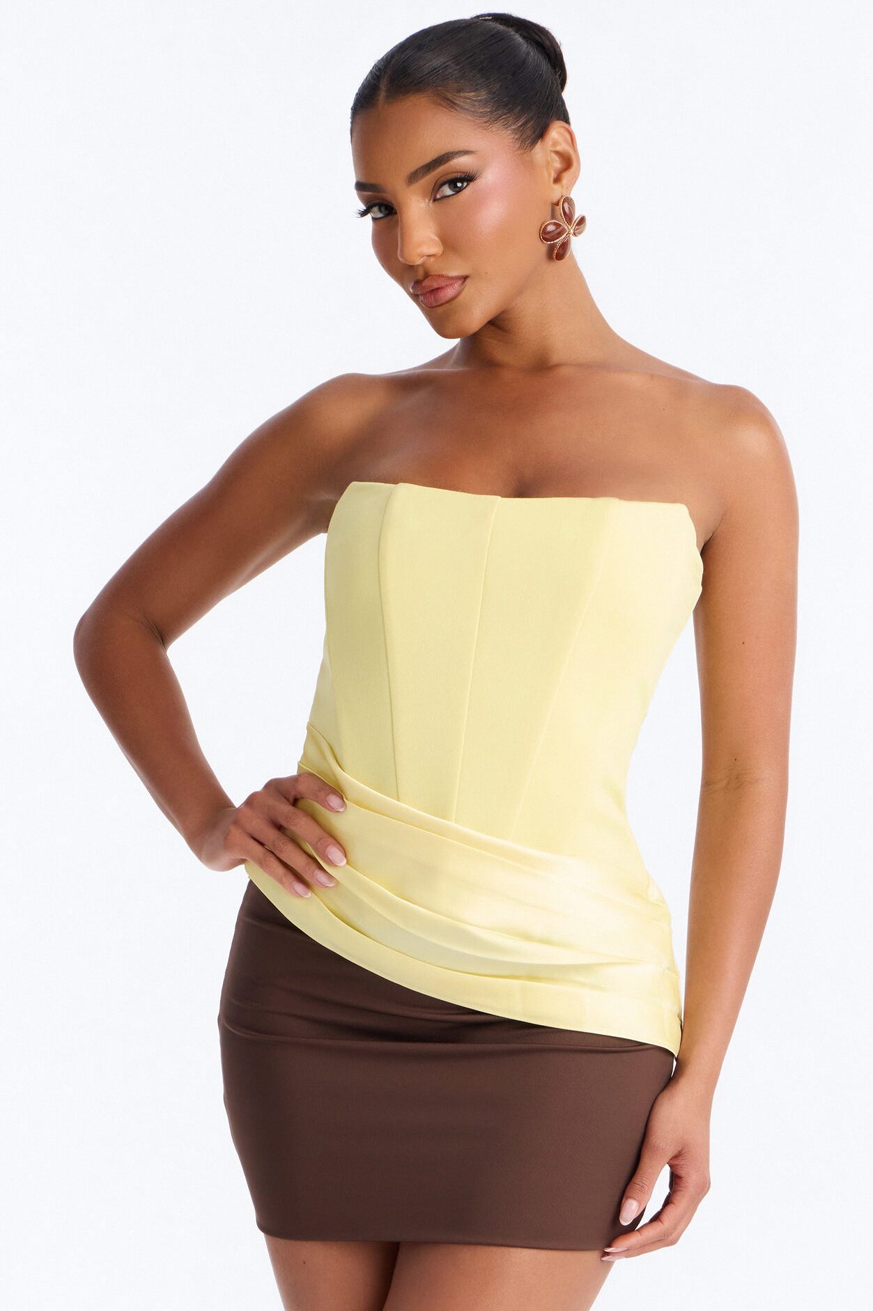 Sophistication Served Pleated Satin Corset - Butter Yellow
