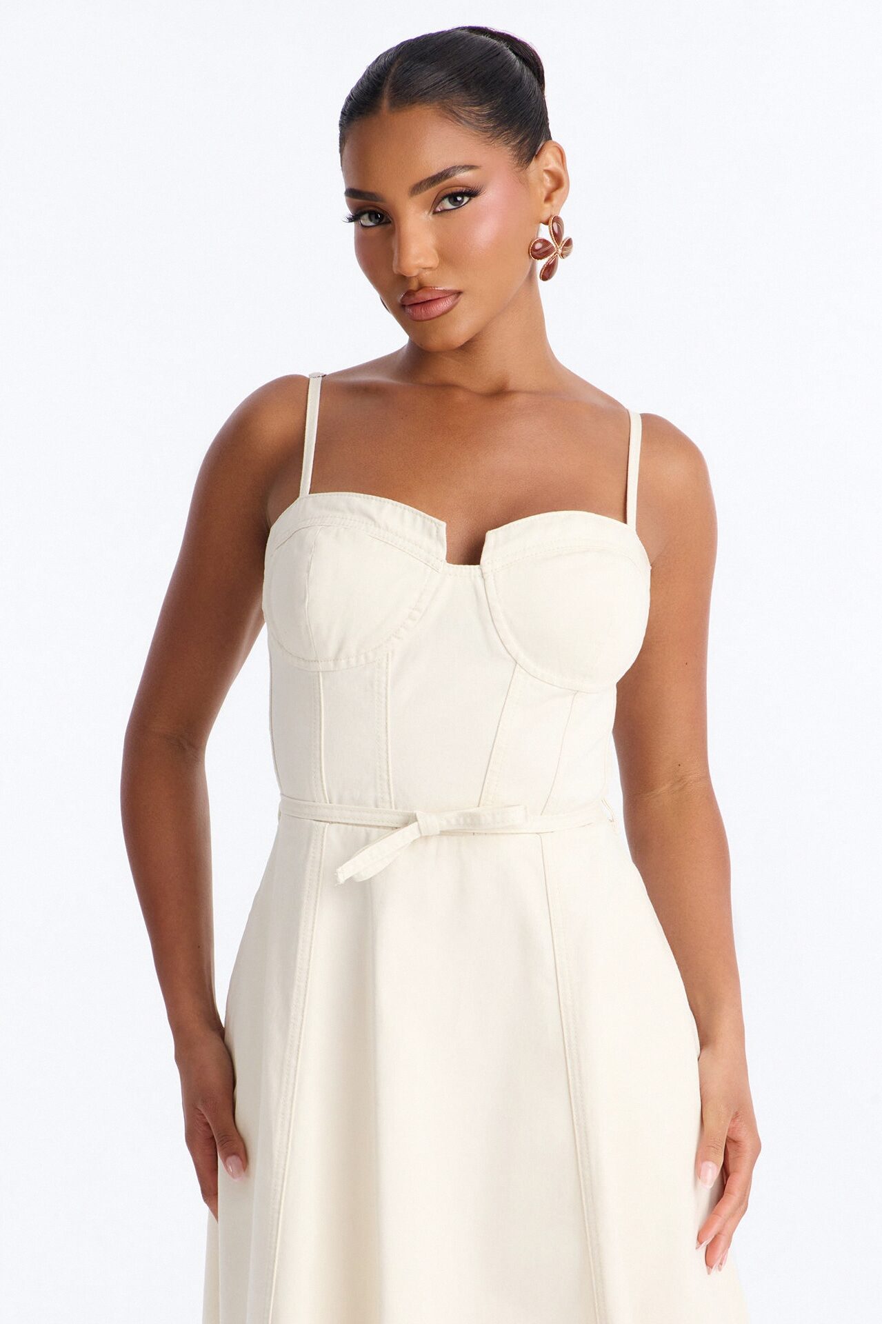 Sweet Chick Denim Midi Dress - White