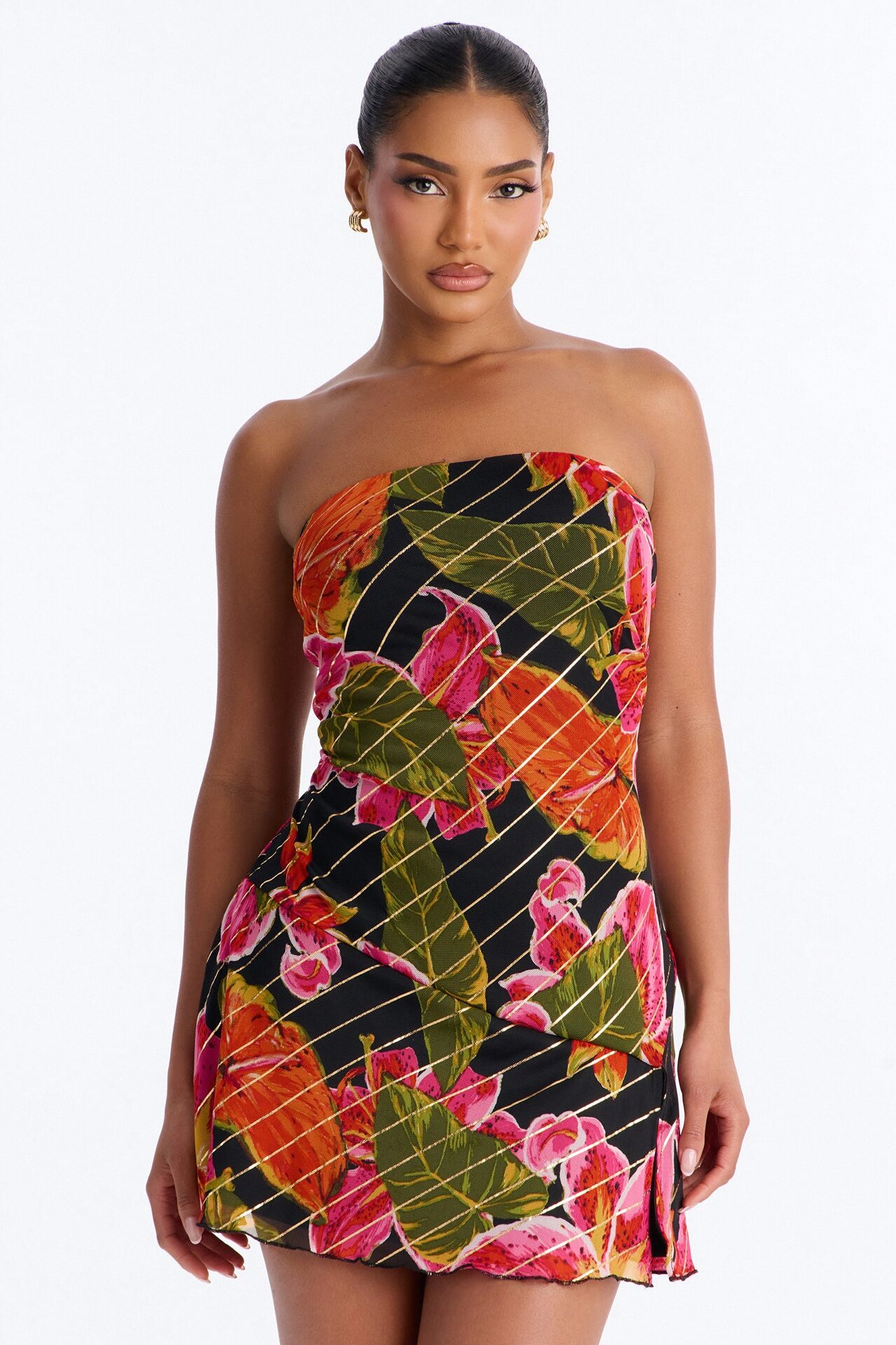 Fiona Strapless Mesh Mini Dress - Pink/combo