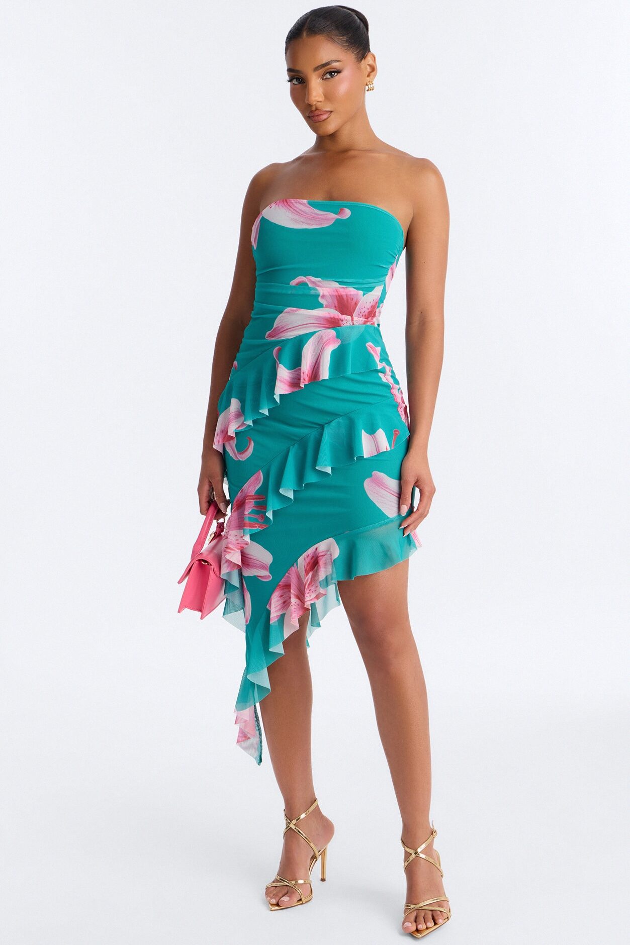 Presley Strapless Mesh Mini Dress - Teal/combo