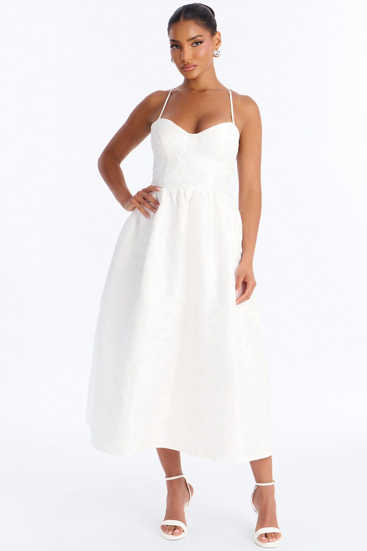 Living A Fairytale Jacquard Midi Dress - White