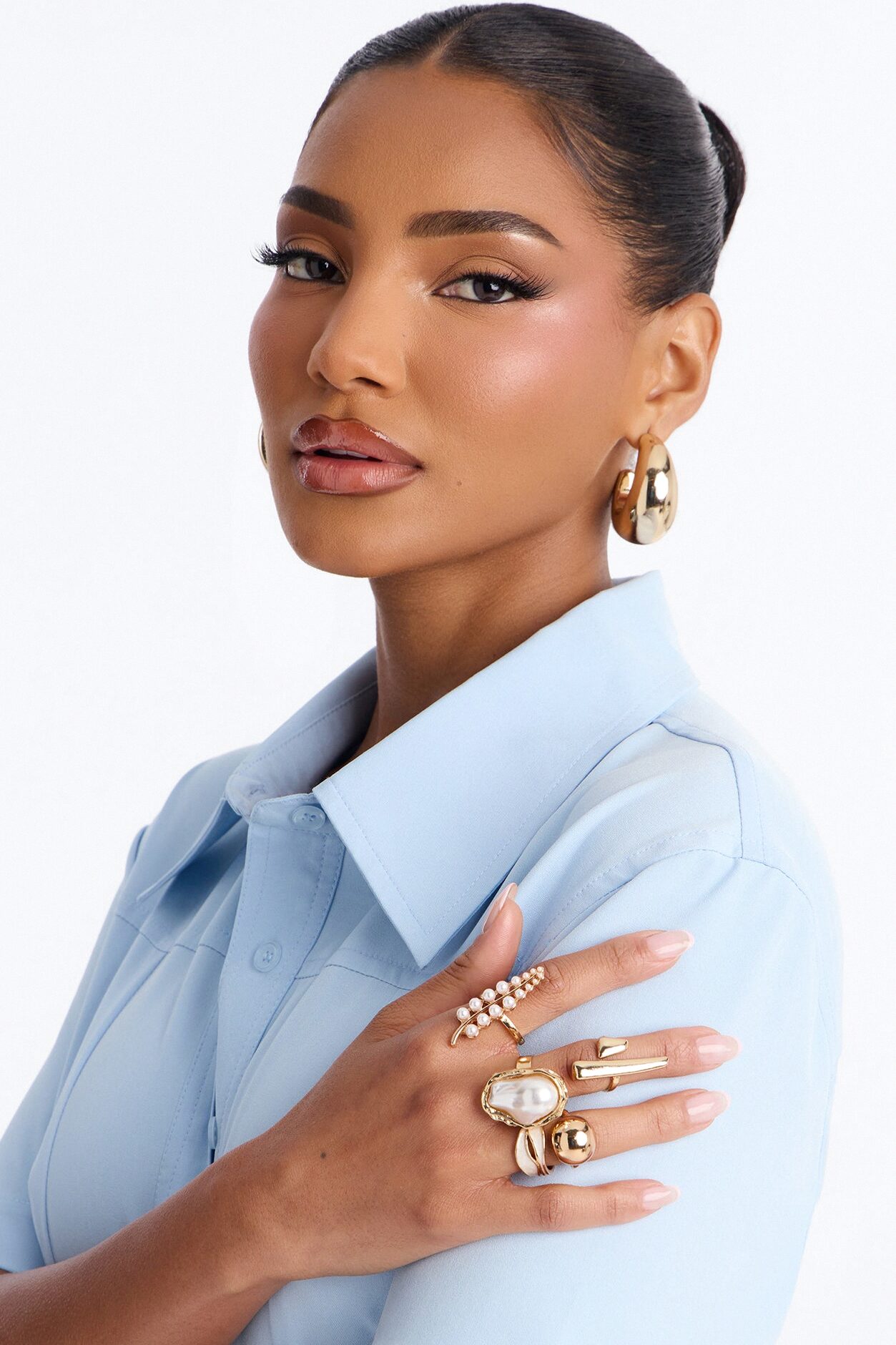 Pearl Tide 5 Piece Ring Set - Gold