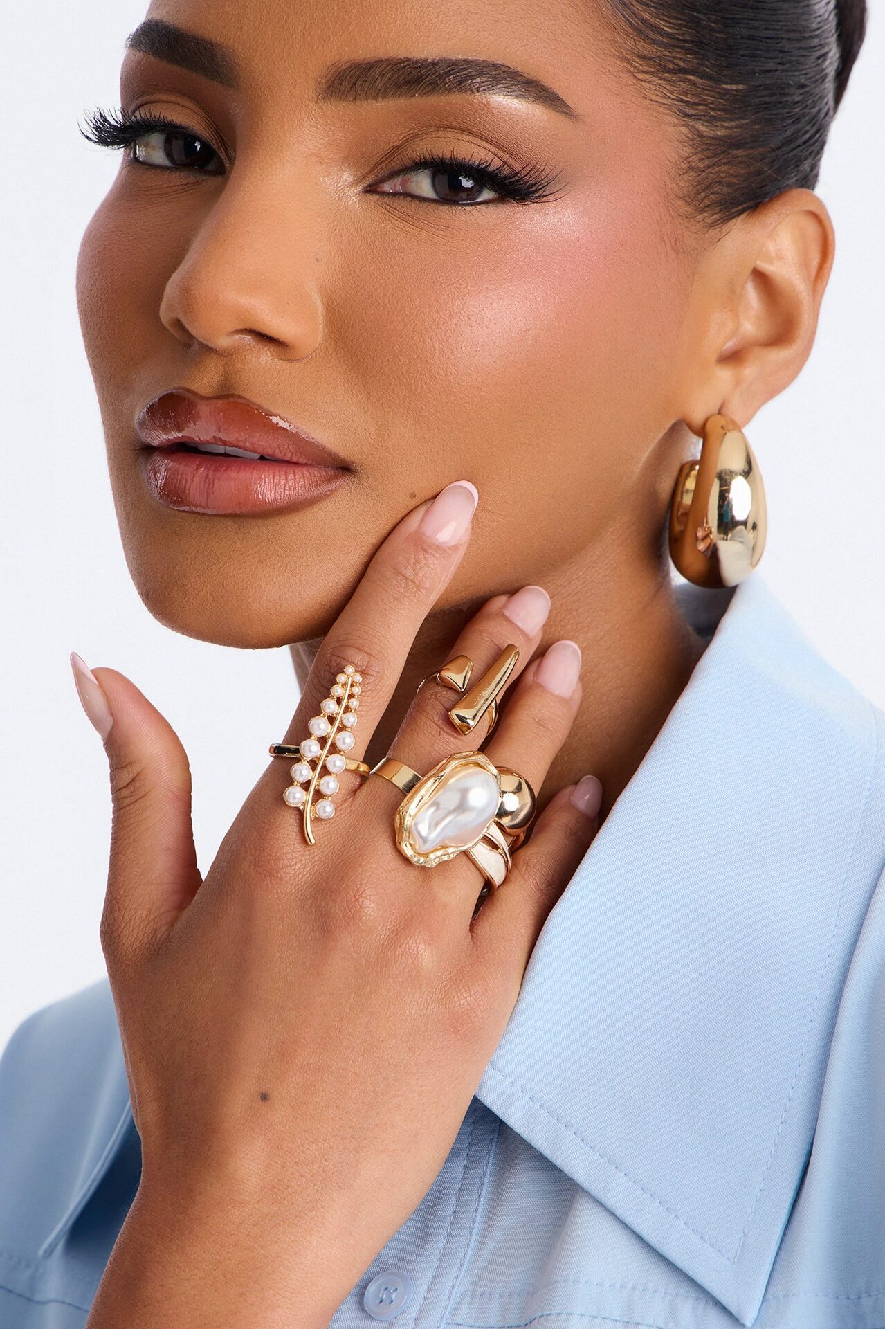 Pearl Tide 5 Piece Ring Set - Gold