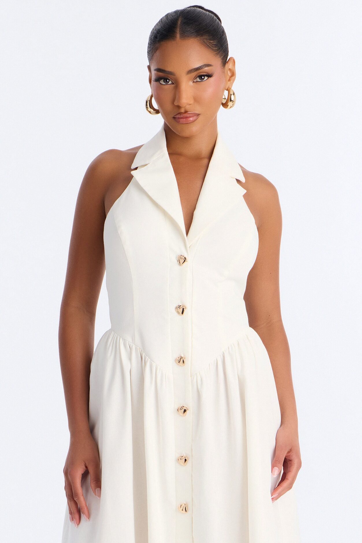 Giselle Collar Halter Midi Dress - White