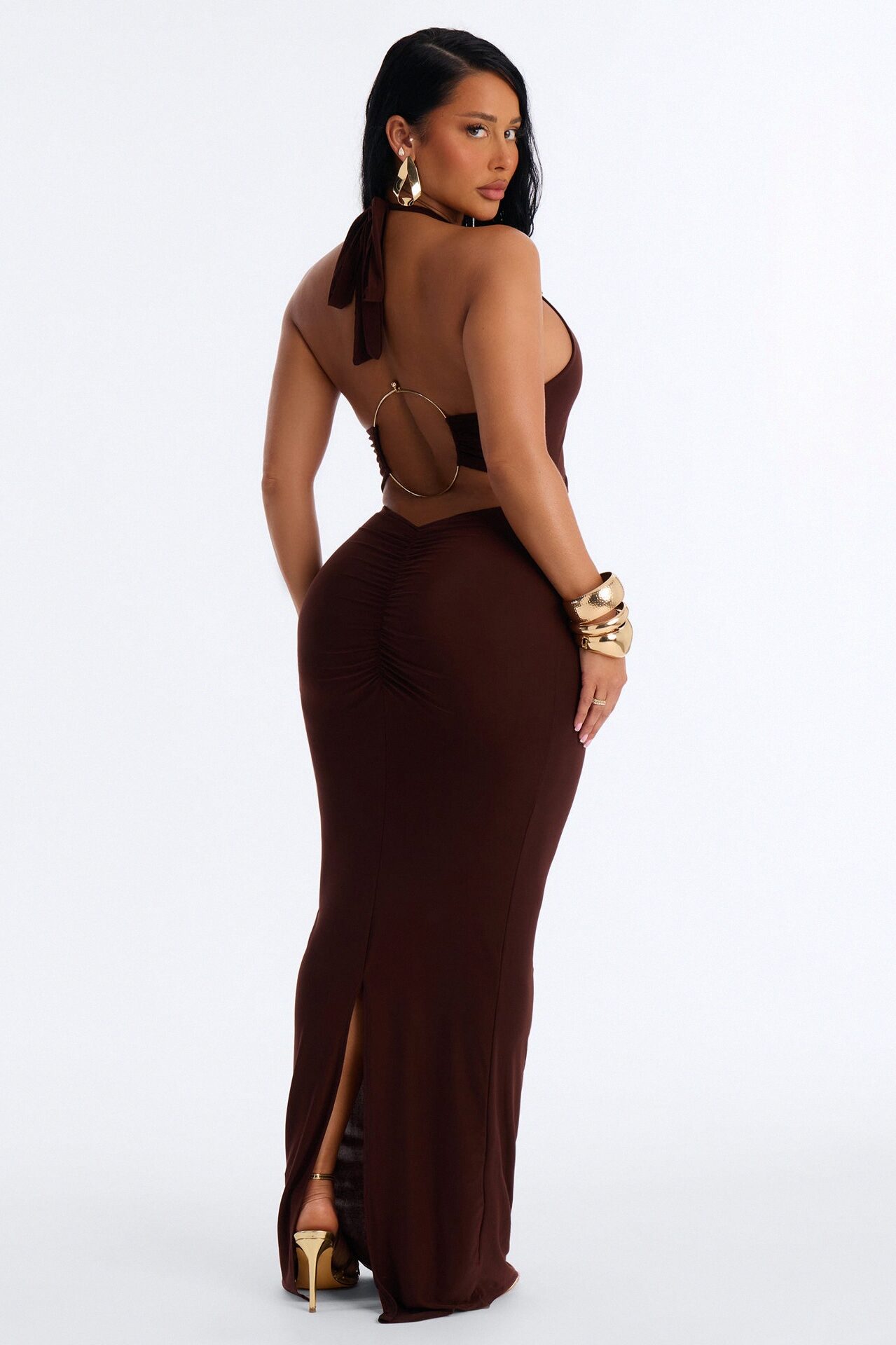 Sylvie Ruched Maxi Dress - Chocolate