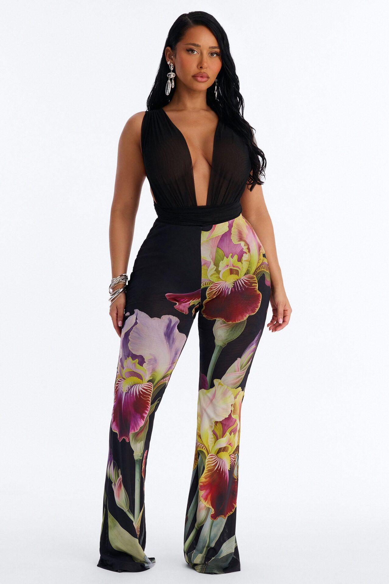 Taylor Double Mesh Skinny Flare Pant - Black/combo
