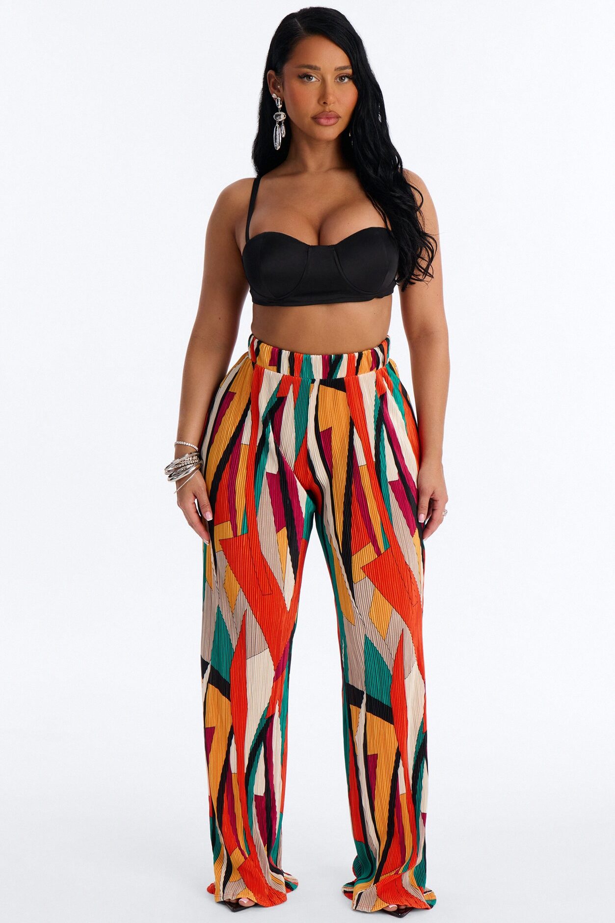 Pure Bliss Printed Plisse Pant - Orange/combo