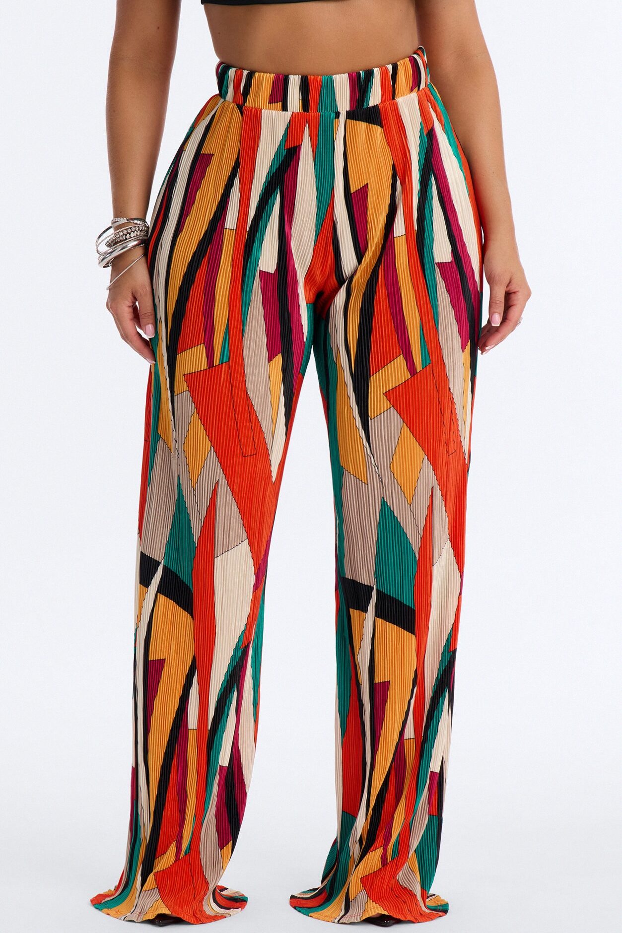 Pure Bliss Printed Plisse Pant - Orange/combo