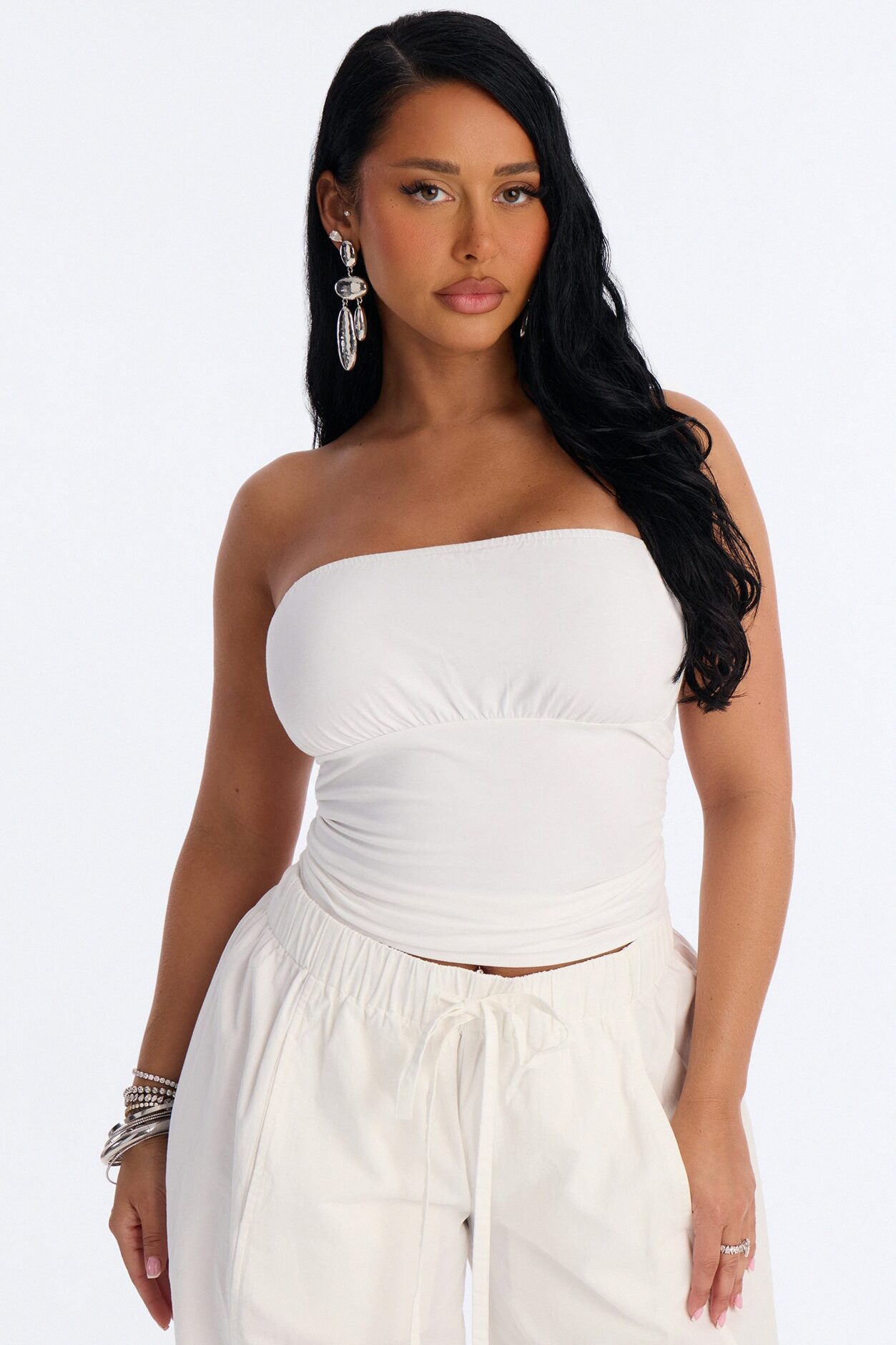 Brianna Ruched Tube Top - White