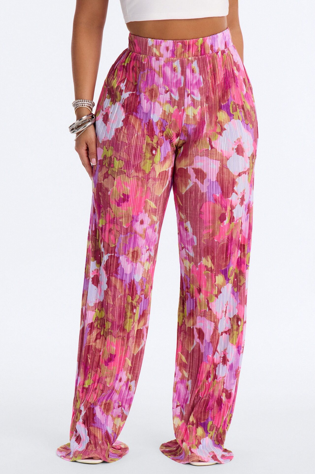 Pure Bliss Printed Plisse Pant - Purple/combo