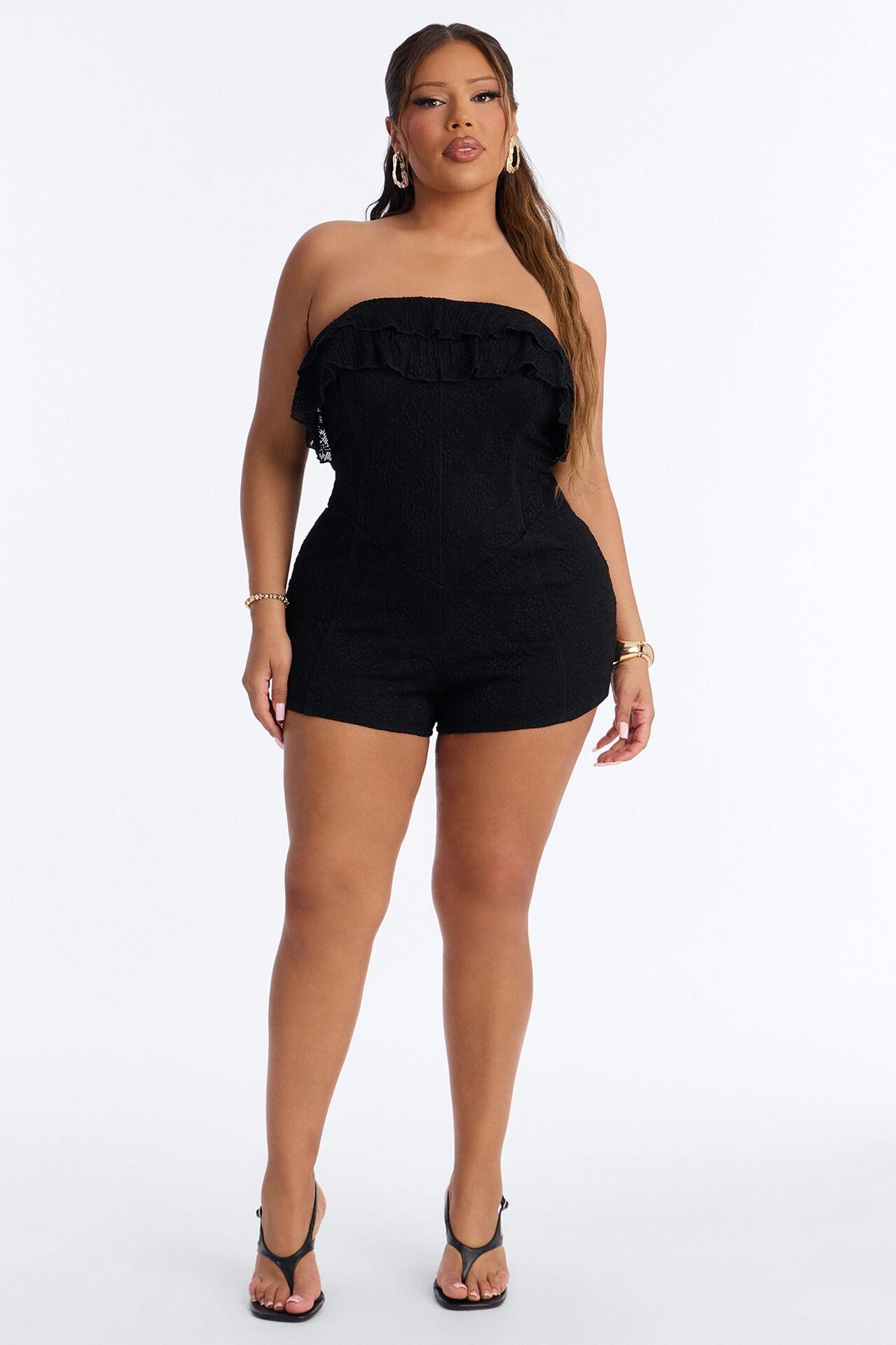 Leia Textured Lace Micro Romper - Black