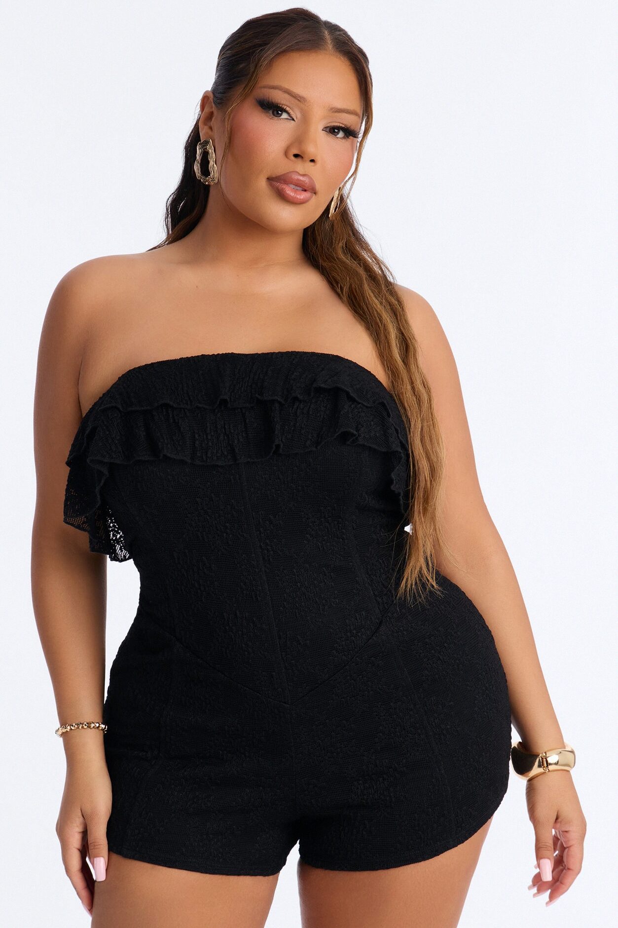 Leia Textured Lace Micro Romper - Black