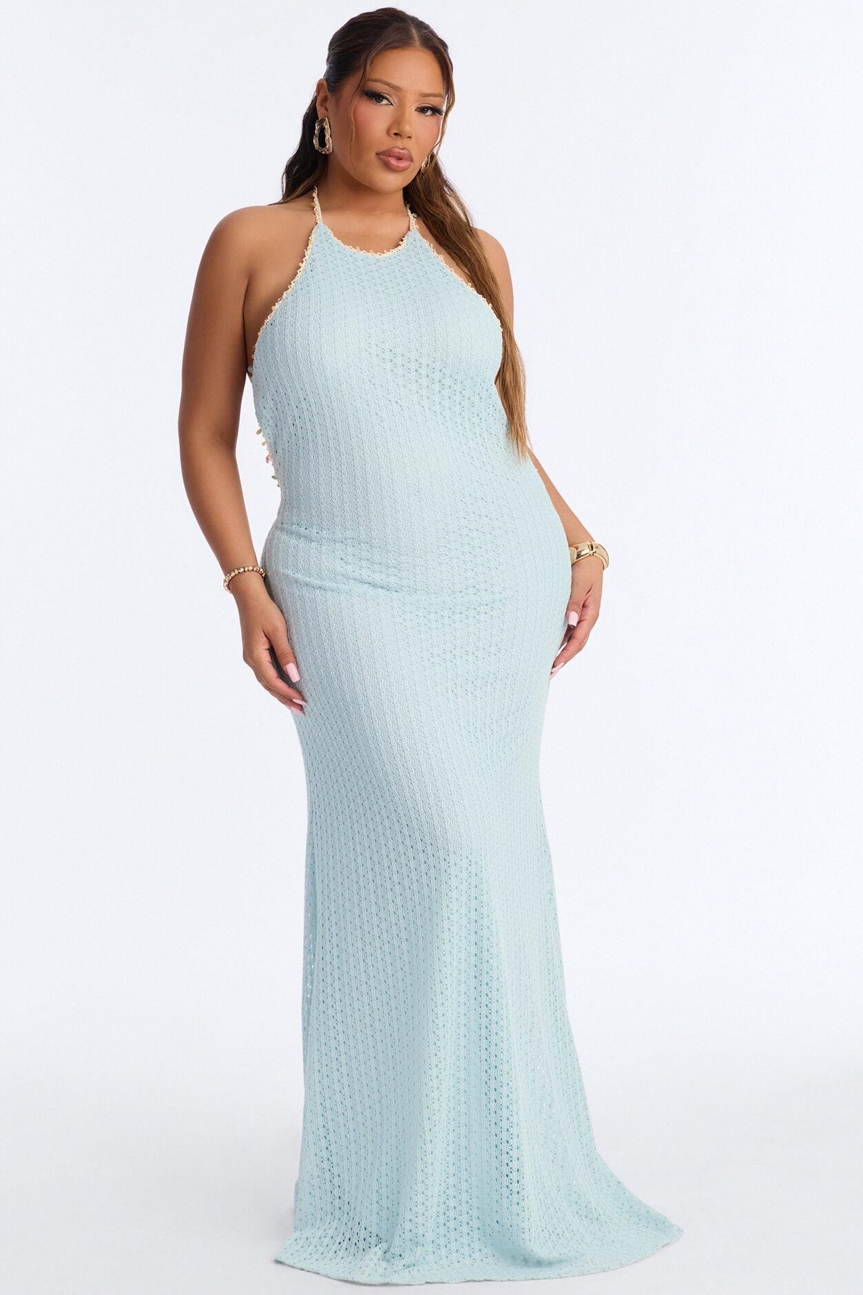 Remi Backless Crochet Maxi Dress - Blue