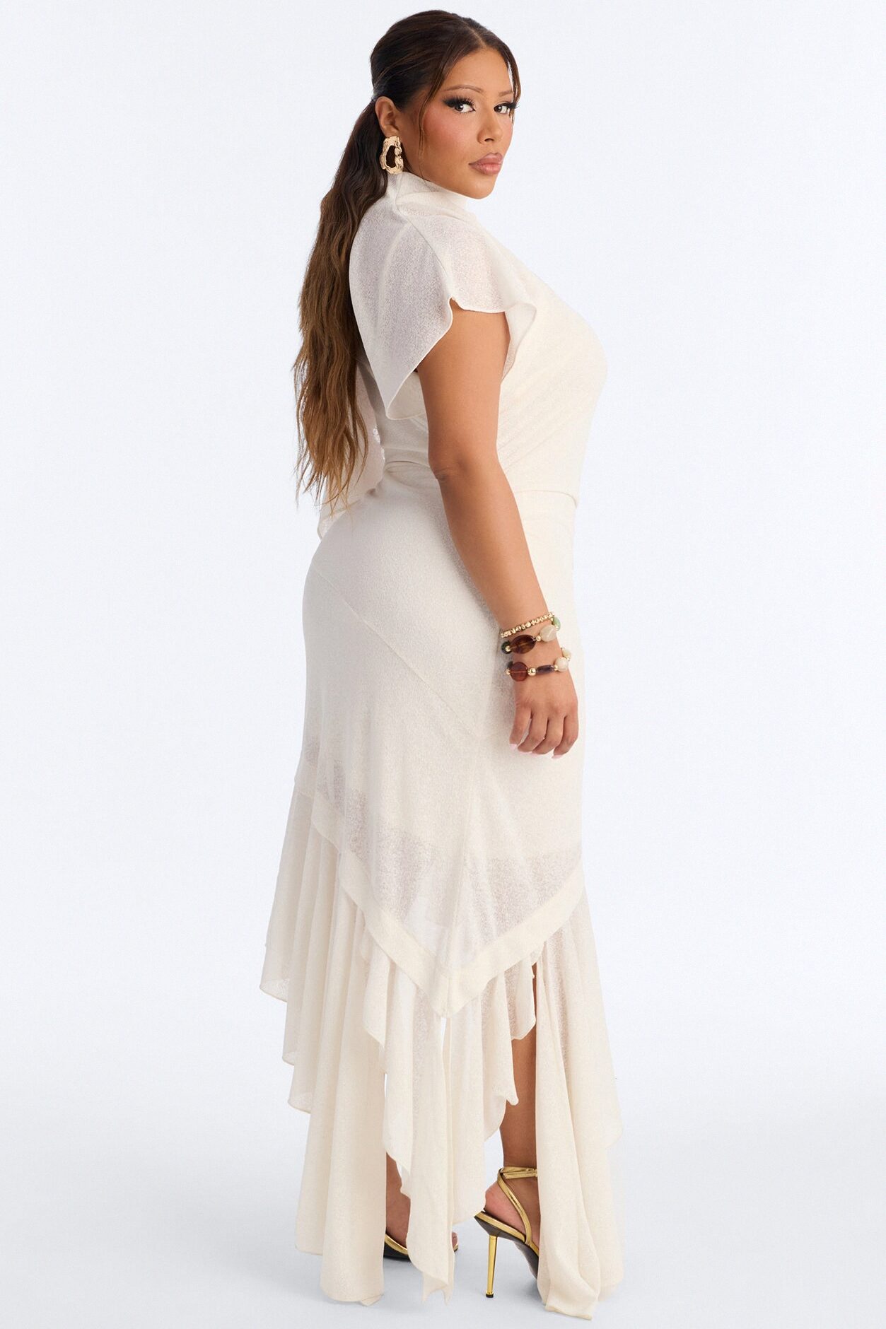Baddie Asymmetrical Maxi Dress - Off White