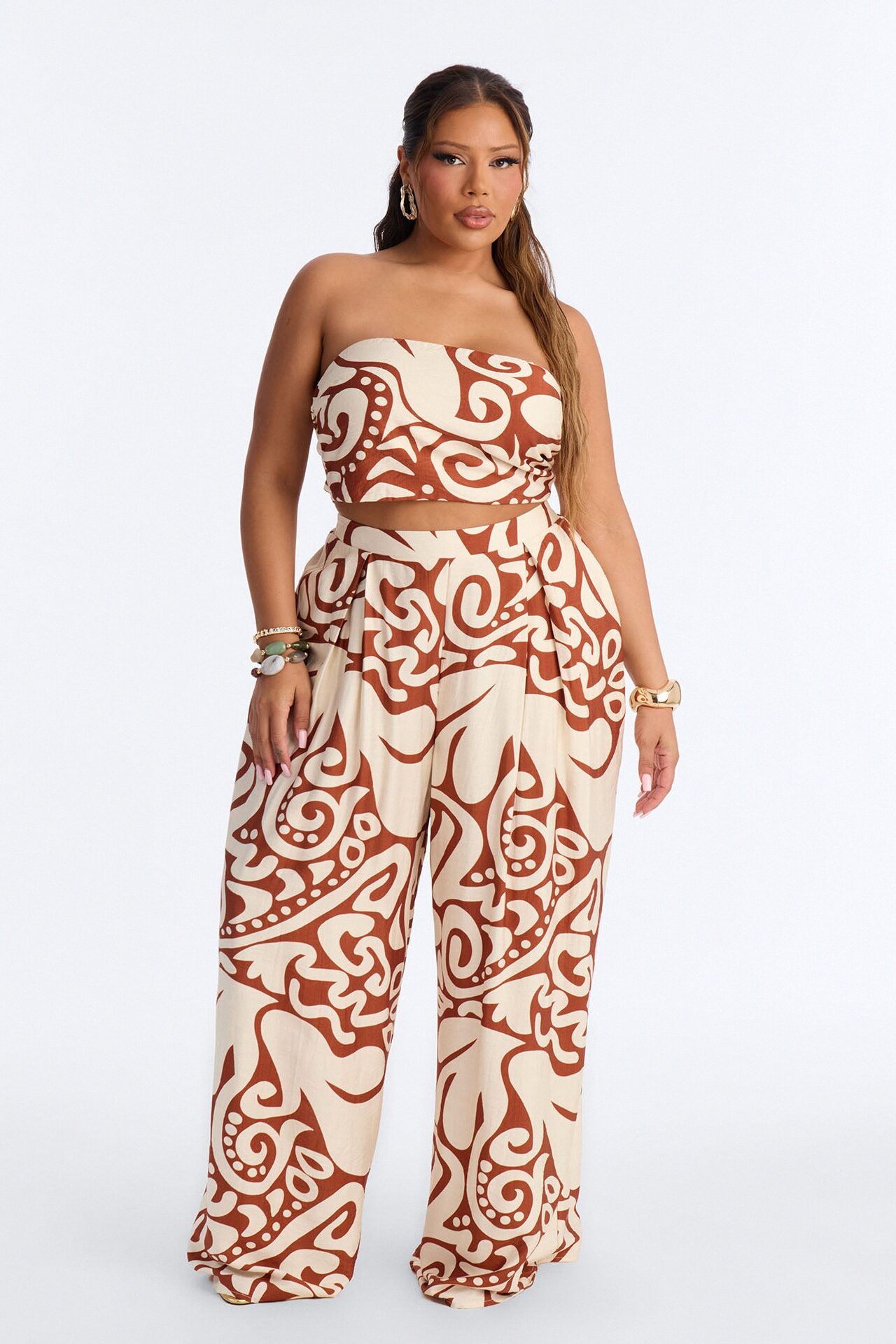 Sienna Strapless Pant Set - Brown/combo