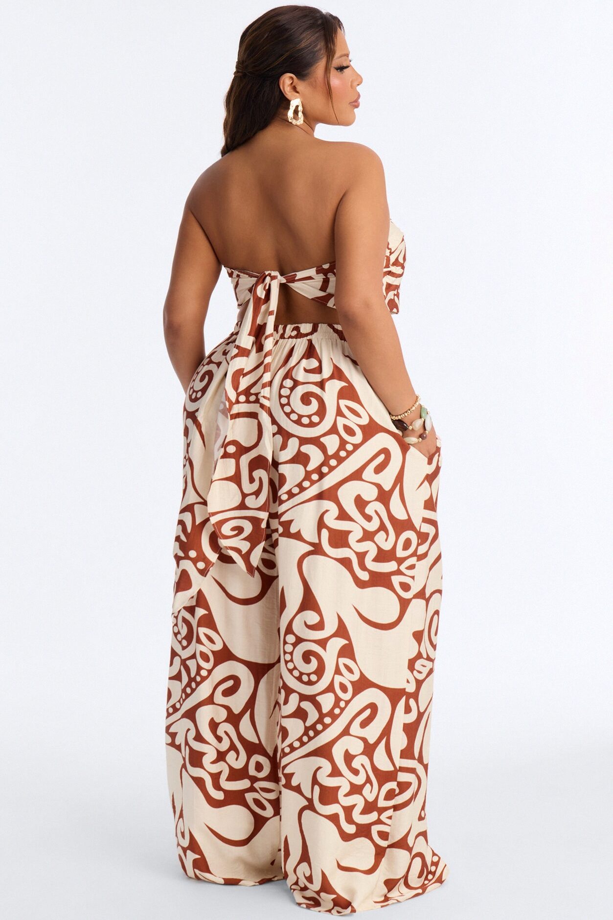 Sienna Strapless Pant Set - Brown/combo