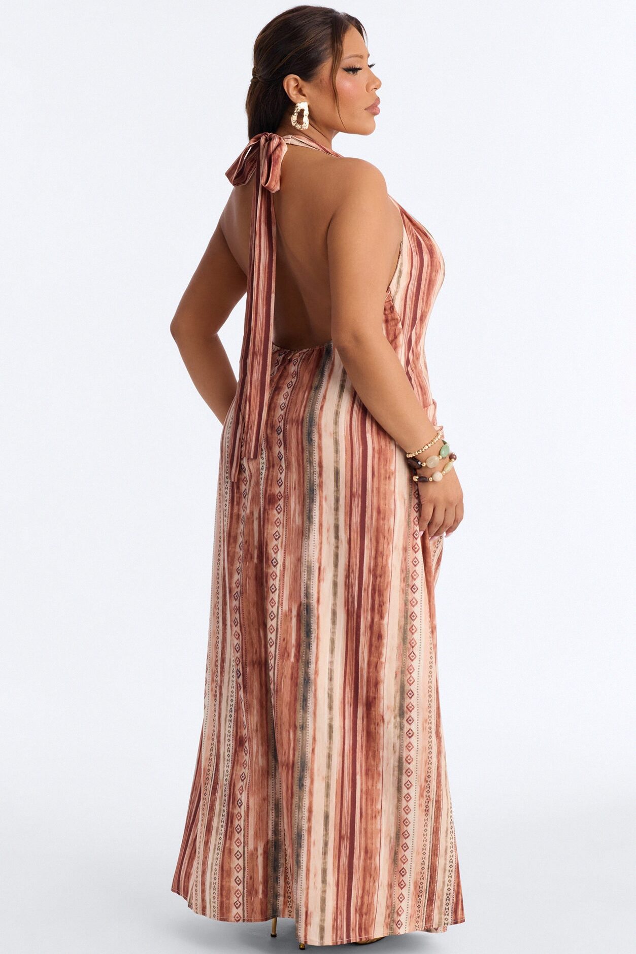 Laureen Wrap Halter Dress - Brown/combo