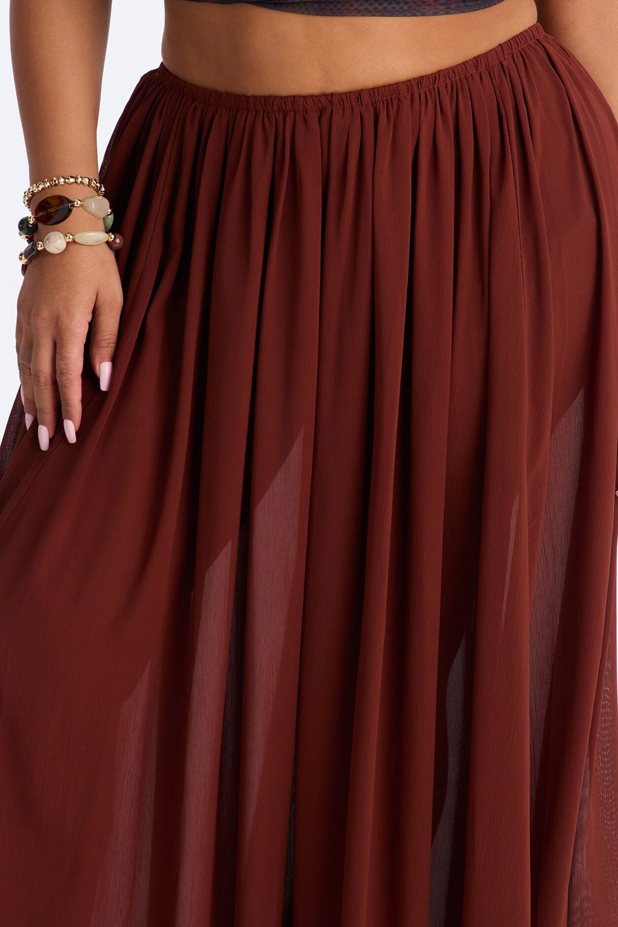 Moonlight Romantic Low Rise Chiffon Maxi Skirt - Terracotta