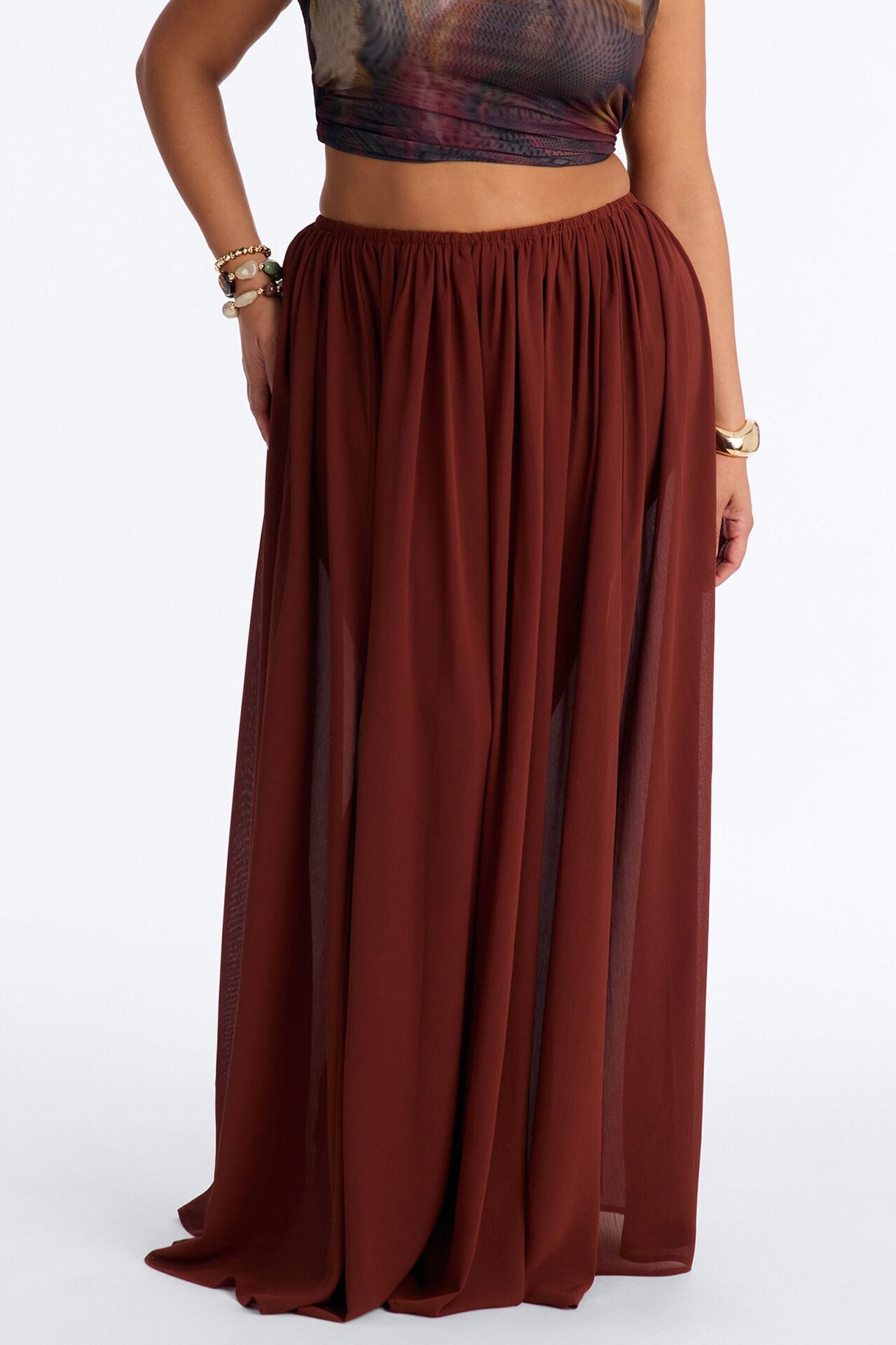 Moonlight Romantic Low Rise Chiffon Maxi Skirt - Terracotta