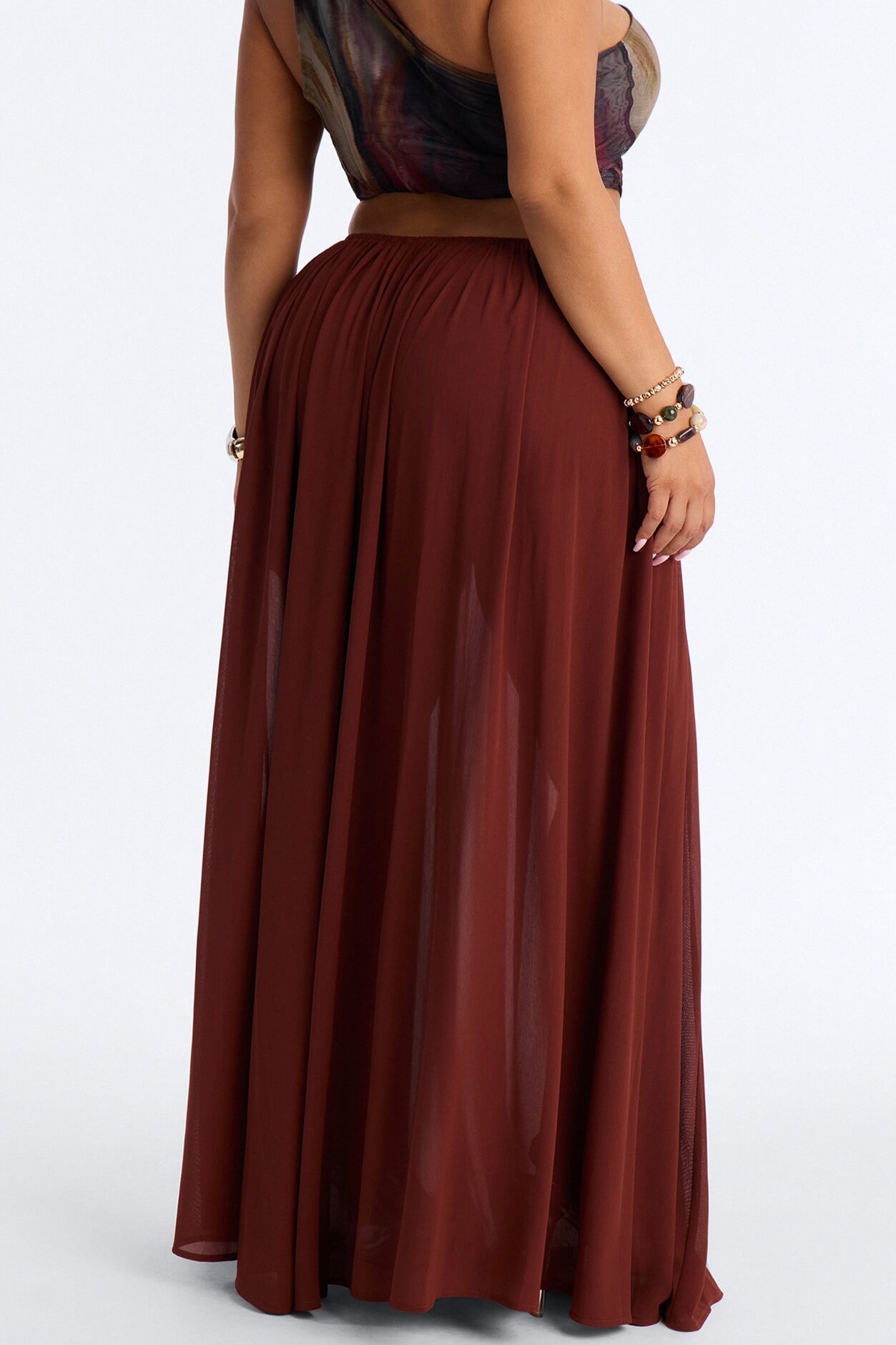 Moonlight Romantic Low Rise Chiffon Maxi Skirt - Terracotta