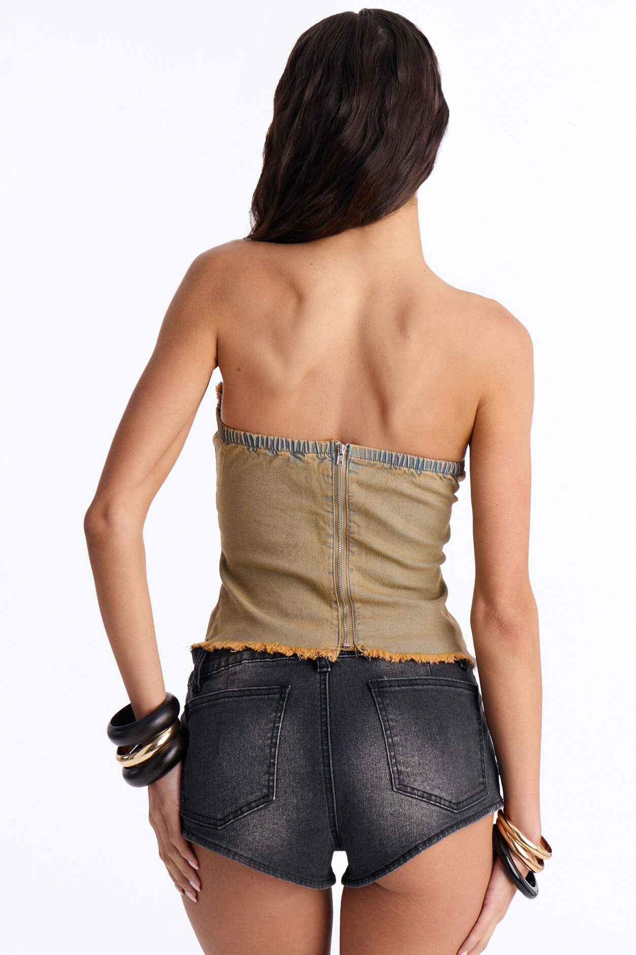 Casual Cool Distressed Washed Denim Tube Top - Vintage Wash