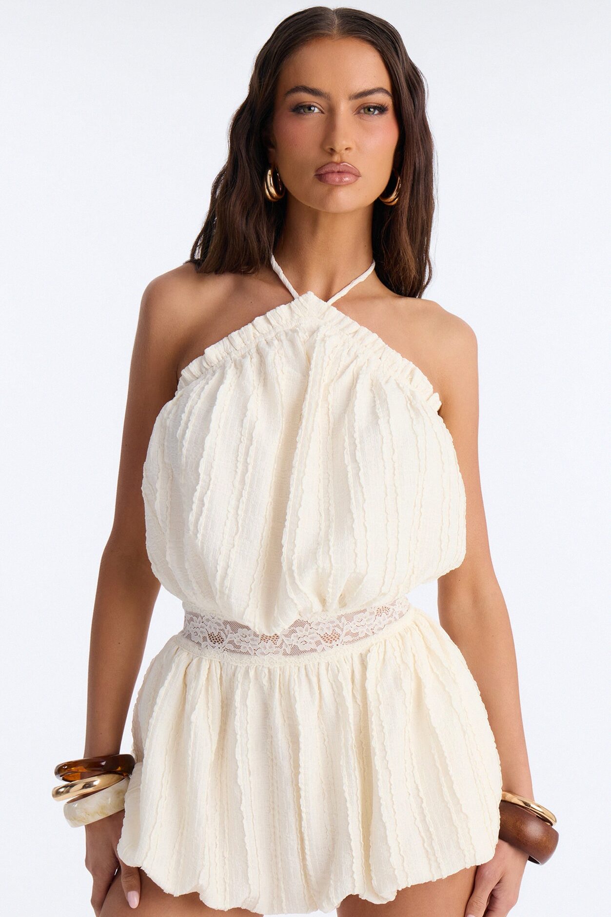 Lana Lace Trim Bubble Romper - Cream