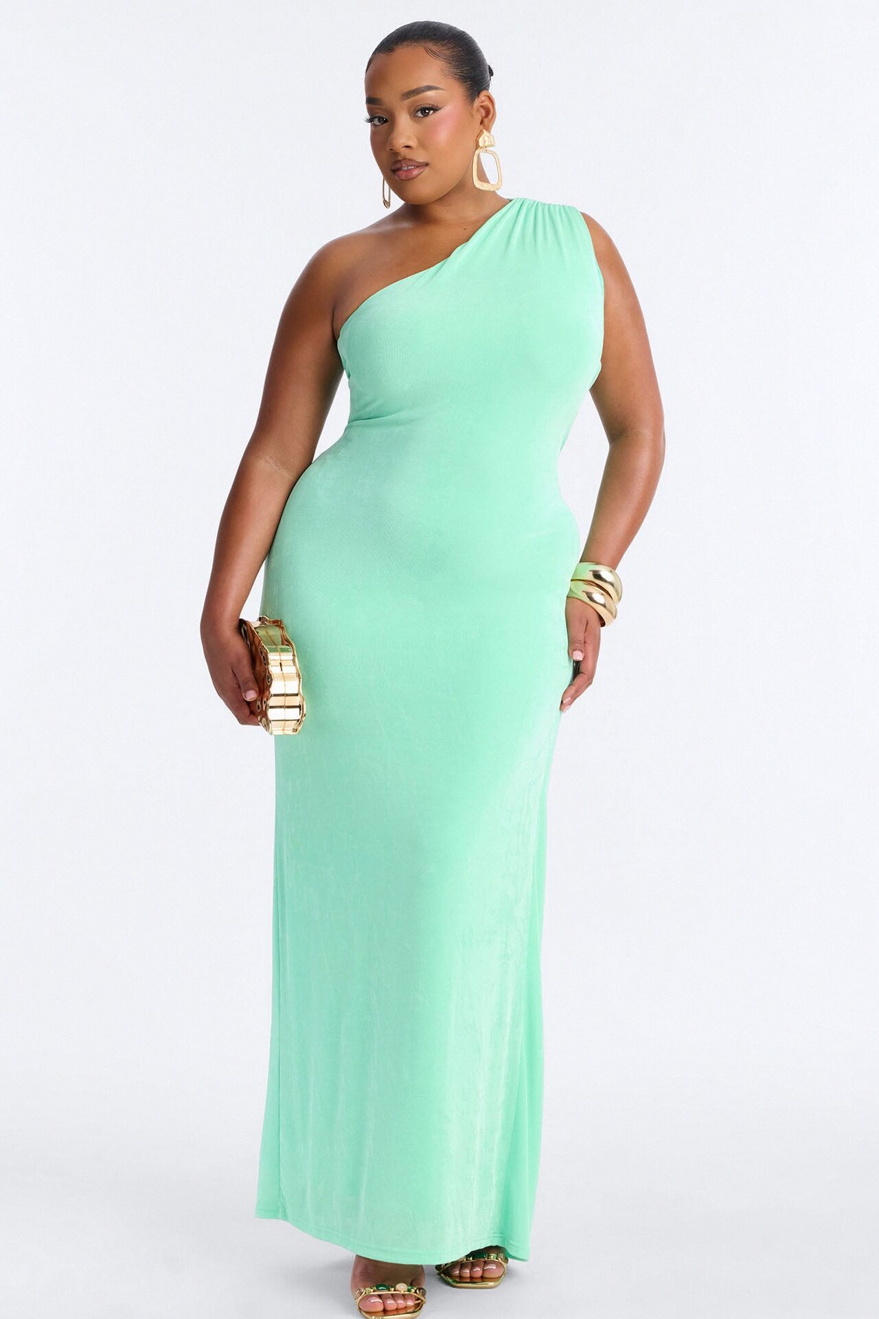Annora One Shoulder Maxi Dress - Mint