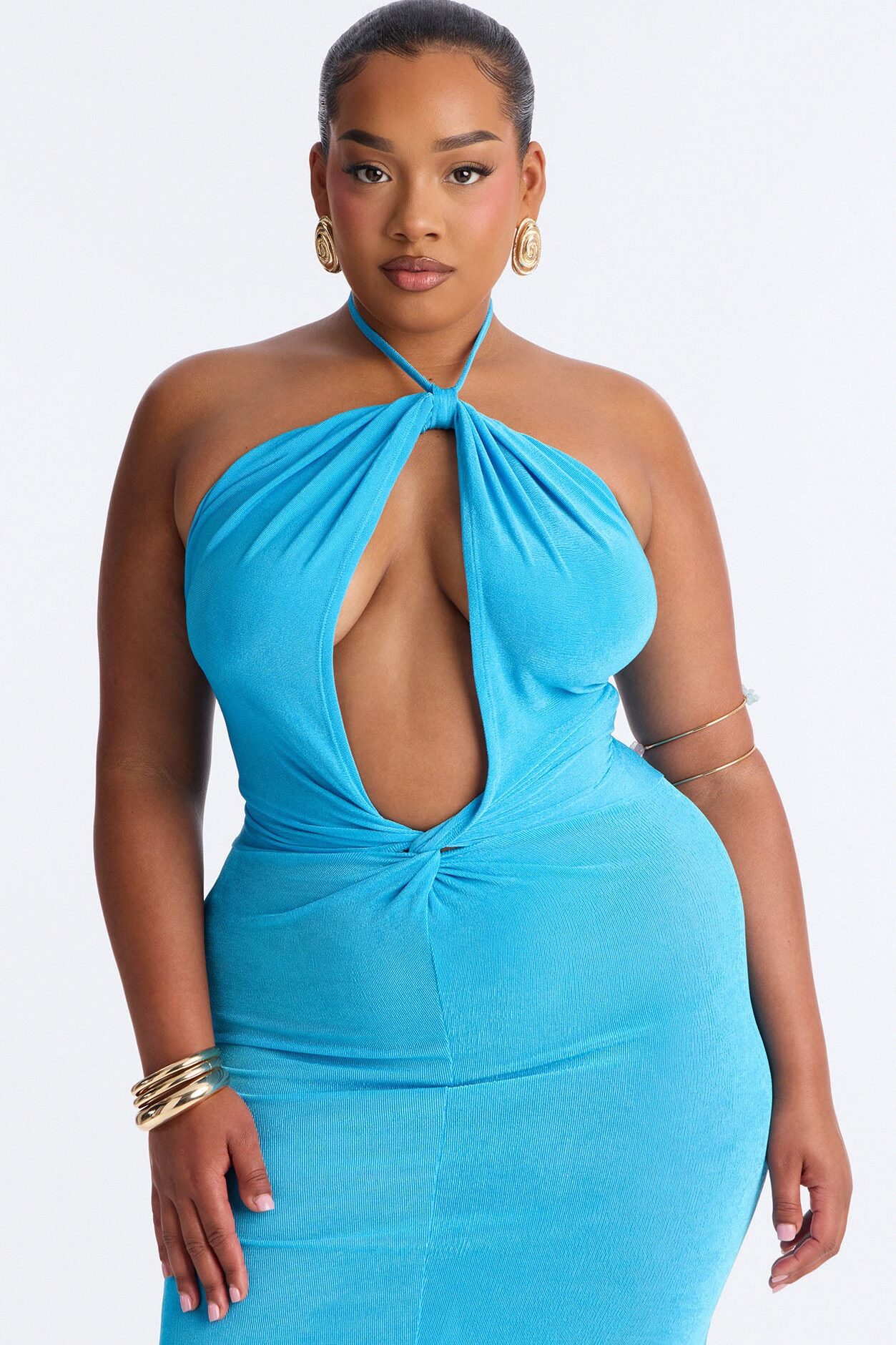 Tatiana Halter Ruched Maxi Dress - Blue