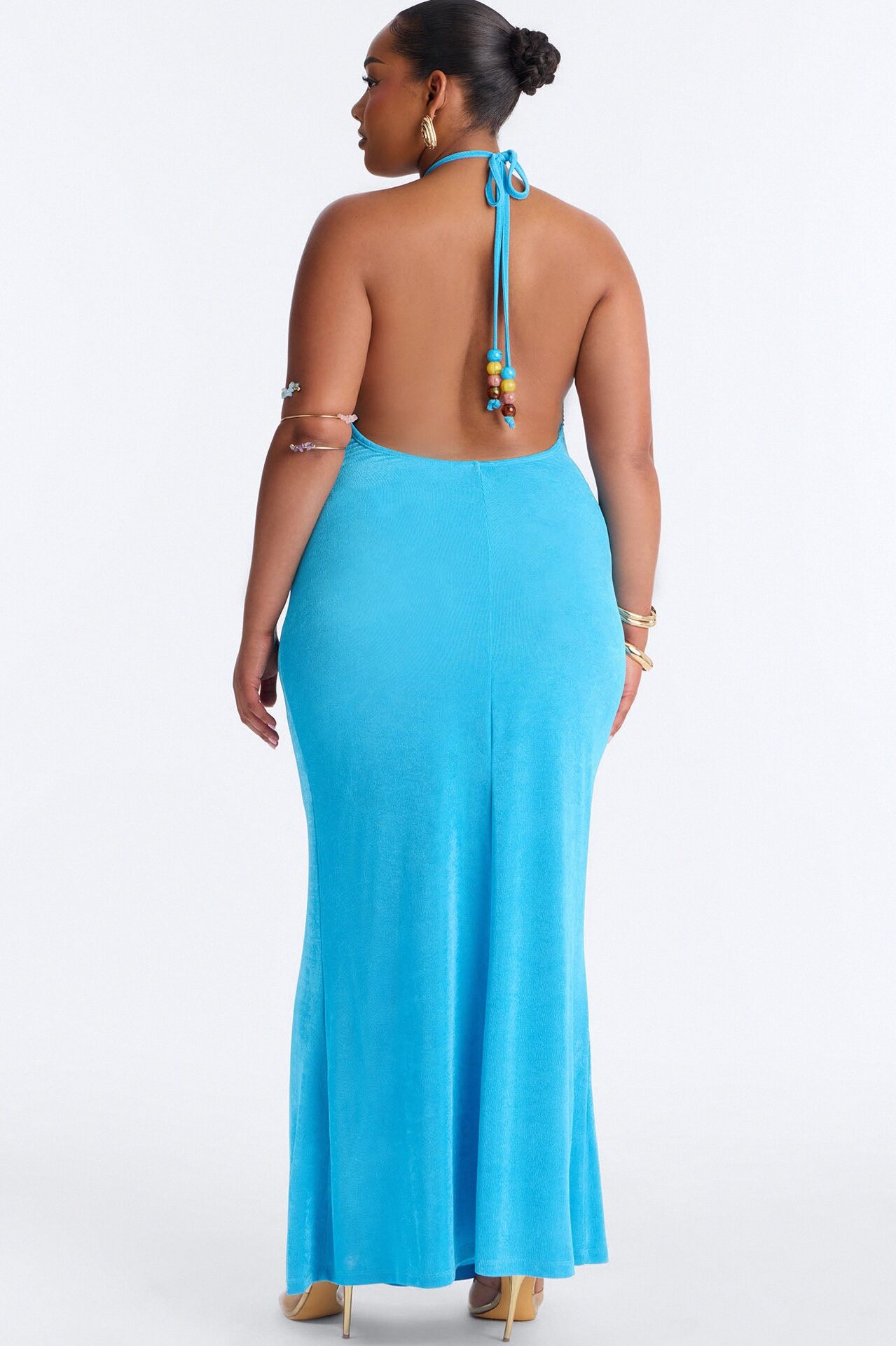 Tatiana Halter Ruched Maxi Dress - Blue