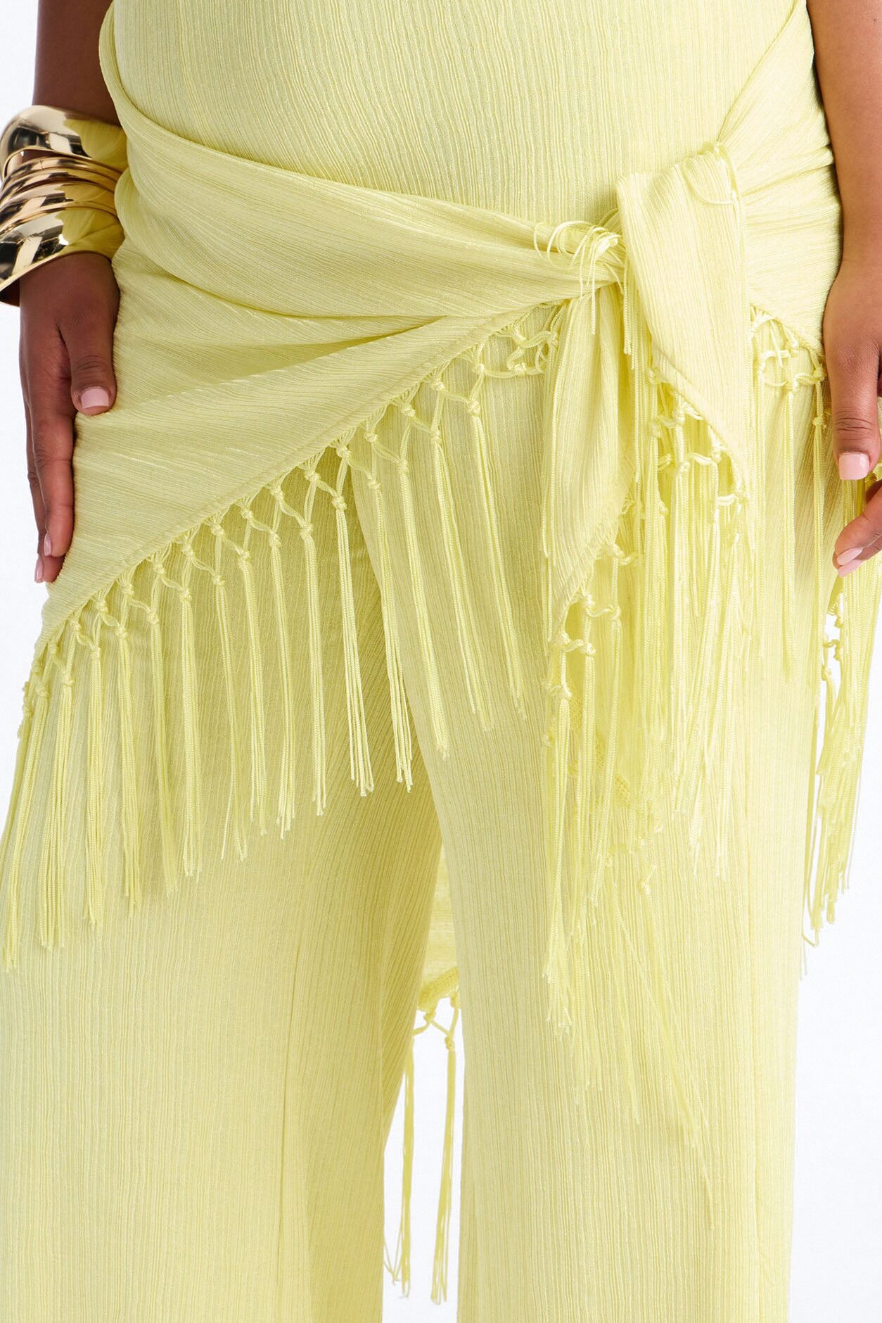 Too Chic Jumpsuit And Waist Scarf Set - Yellow