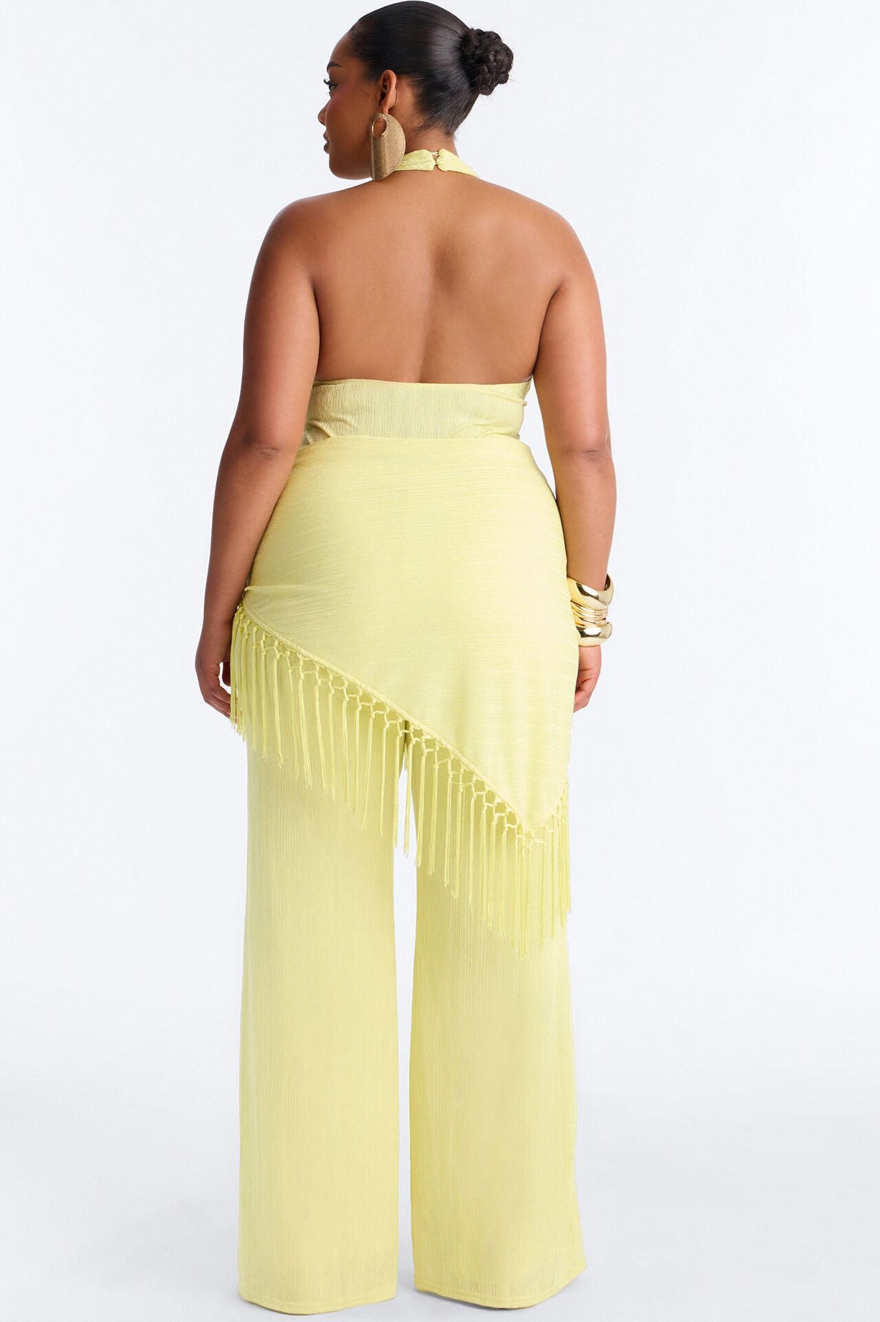 Too Chic Jumpsuit And Waist Scarf Set - Yellow