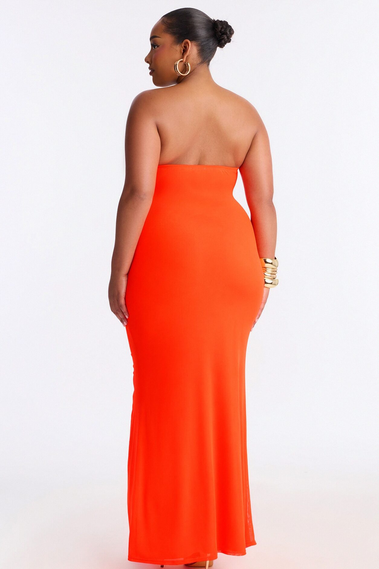 Tropical Bliss Solid Cut Out Mesh Maxi Dress - Neon Coral