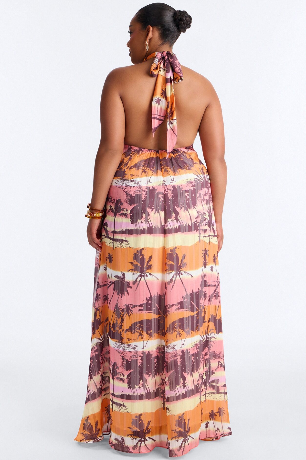 Marigold Sleeveless Chiffon Maxi Dress - Orange/combo