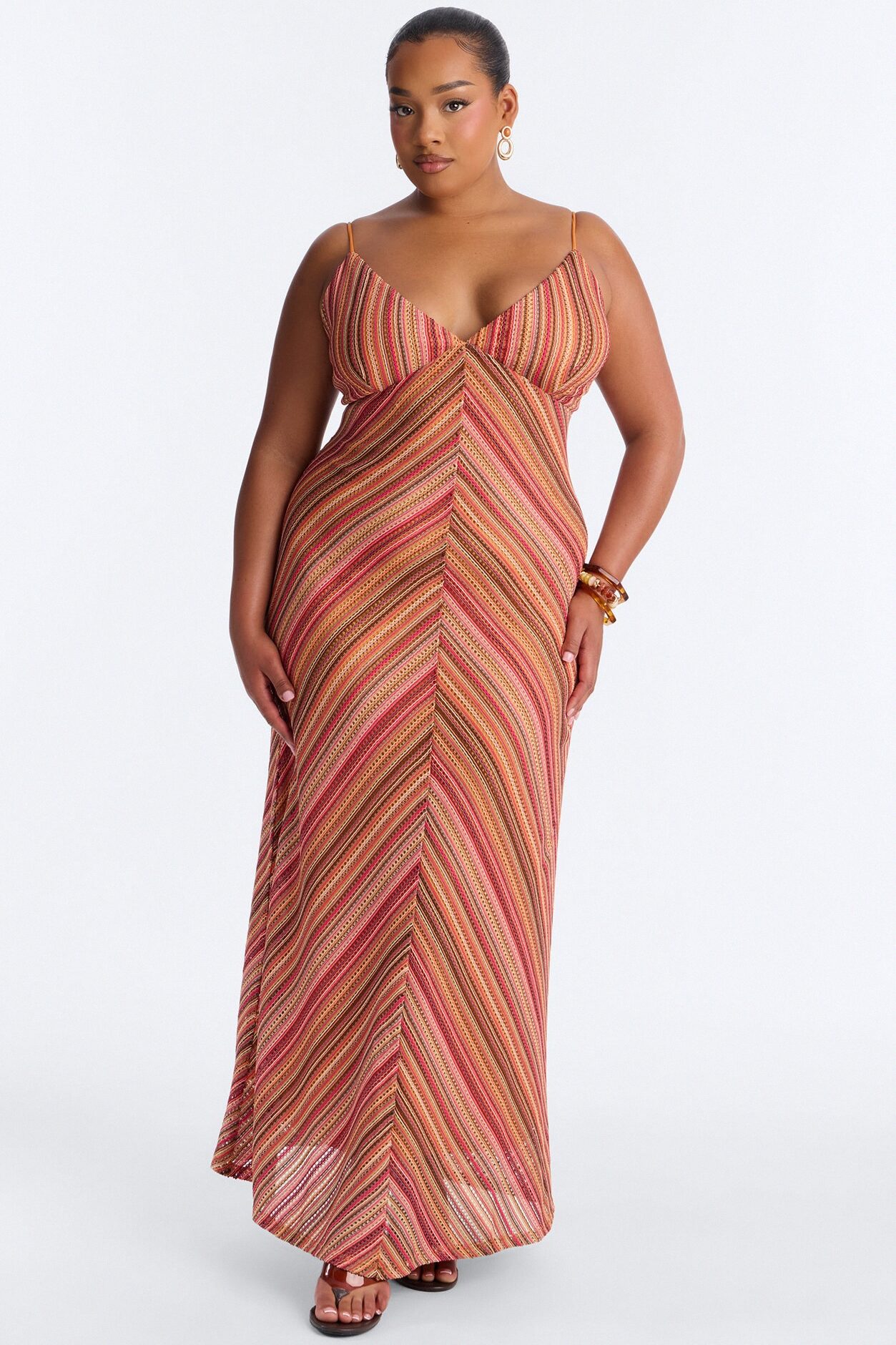 Paradise Mood Crochet Maxi Dress - Orange/combo