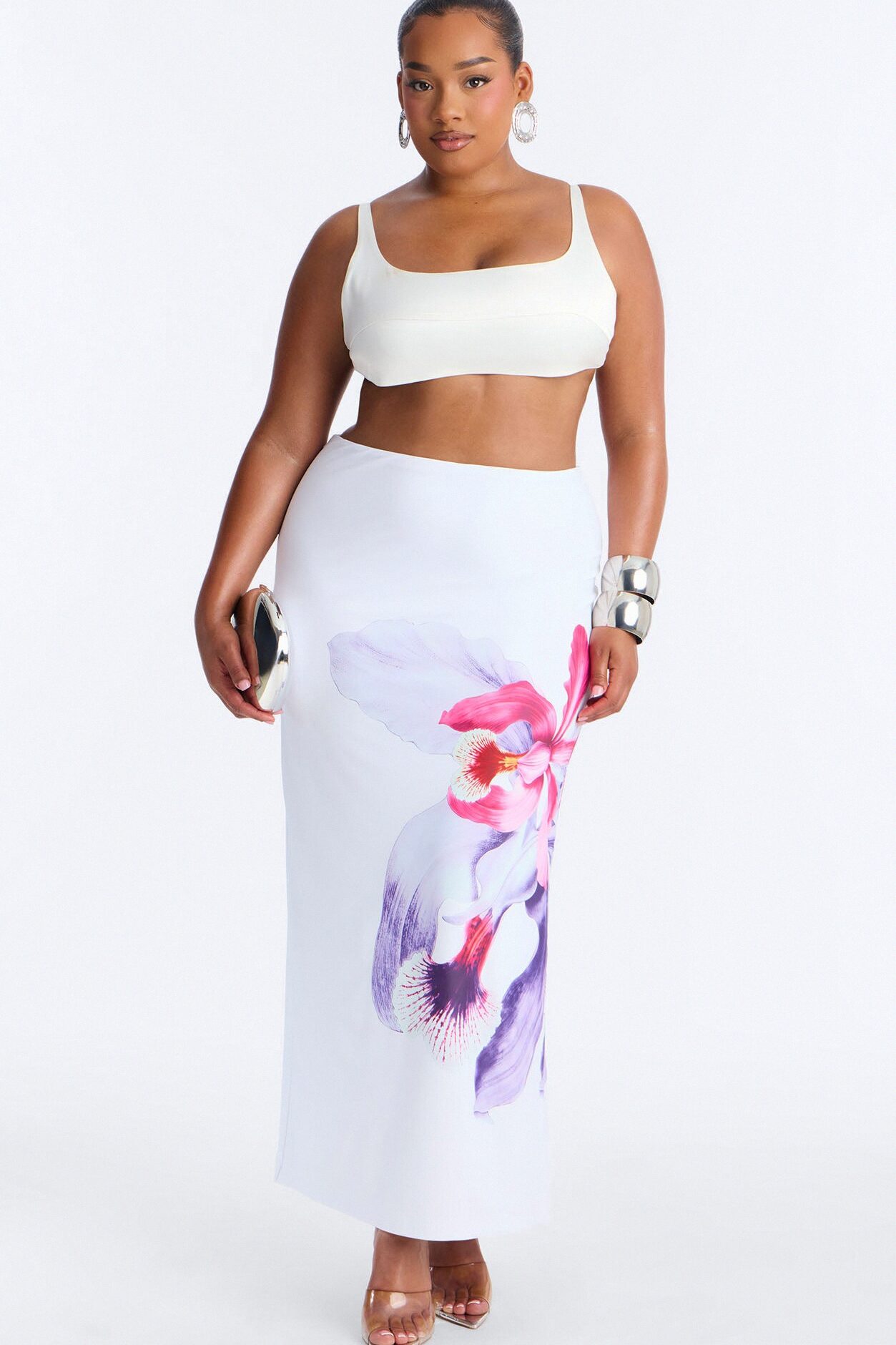 Aurielle Floral Slit Maxi Skirt - White/combo