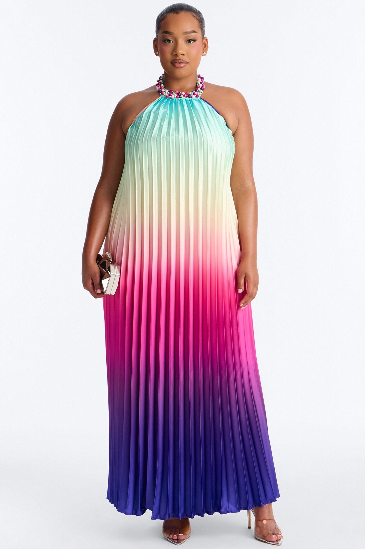 Silk Sunsets Pleated Maxi Dress - Multi Color
