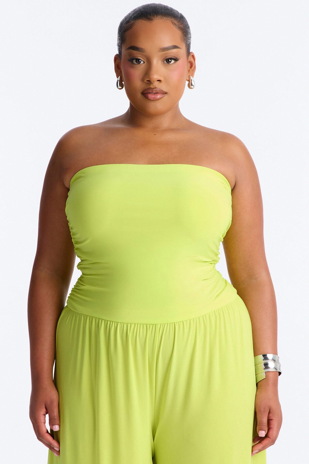 Cierra Ruched Strapless Jumpsuit - Lime