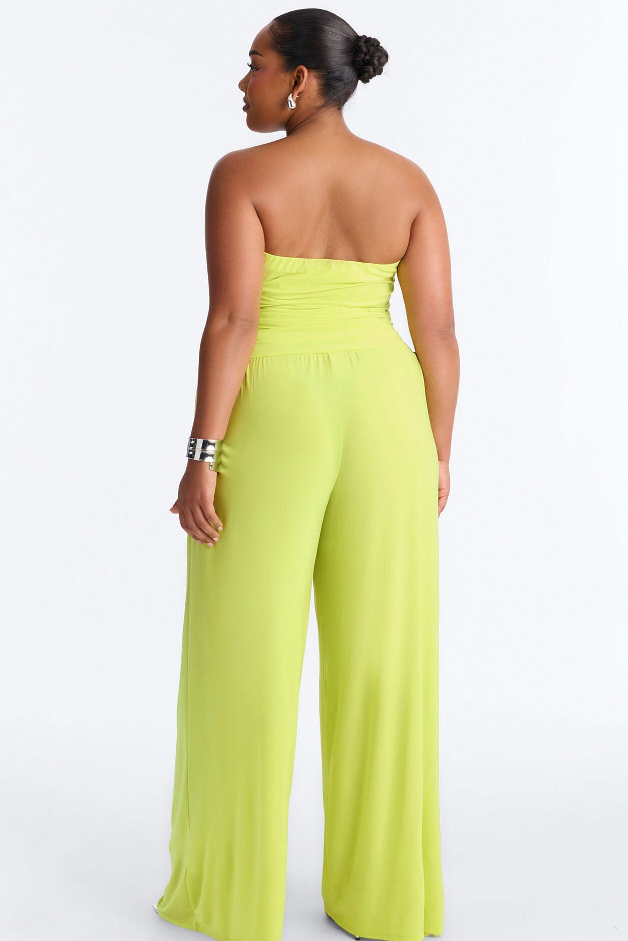 Cierra Ruched Strapless Jumpsuit - Lime