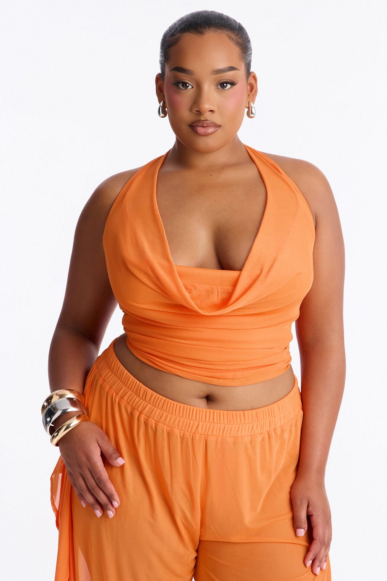 Sheer Obsession Mesh 3 Piece Pant Set - Orange