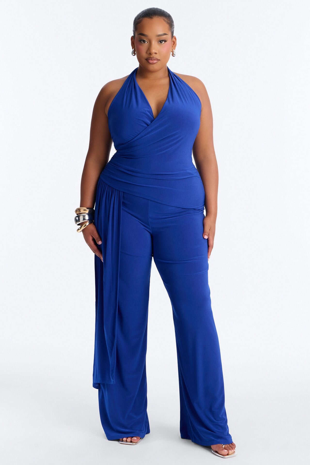 Gemma Halter Draped Jumpsuit - Royal