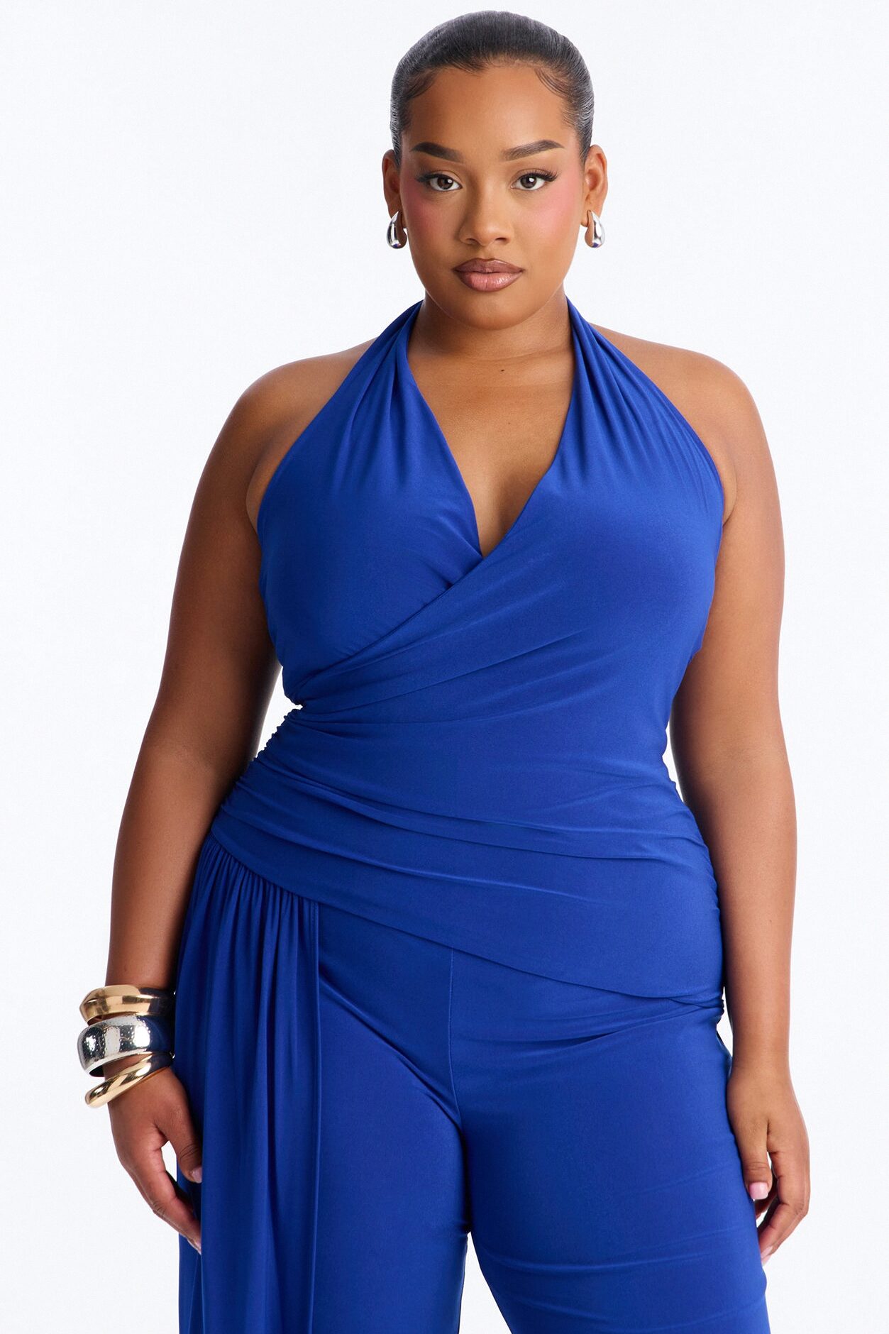 Gemma Halter Draped Jumpsuit - Royal