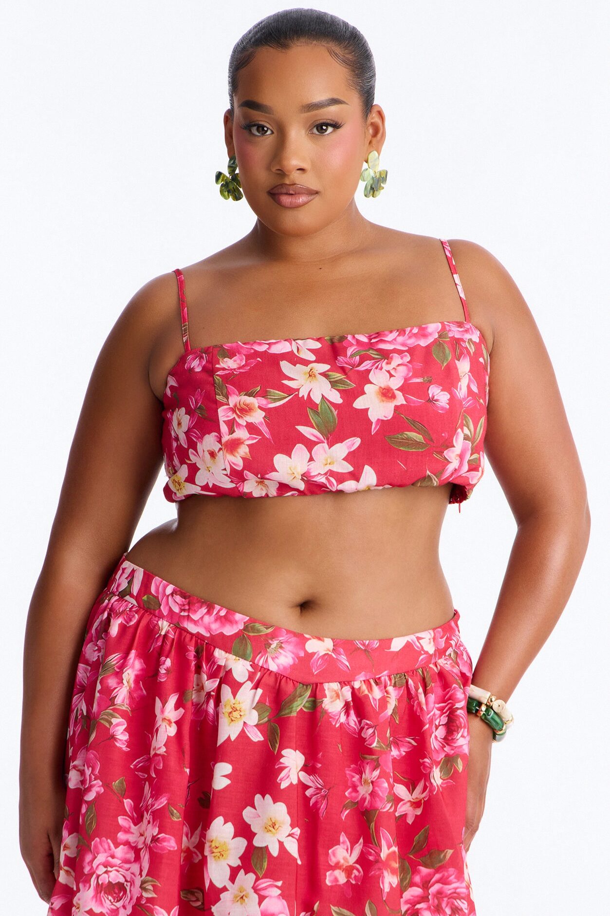 Yvete Floral Linen Bandeau Top - Pink/combo