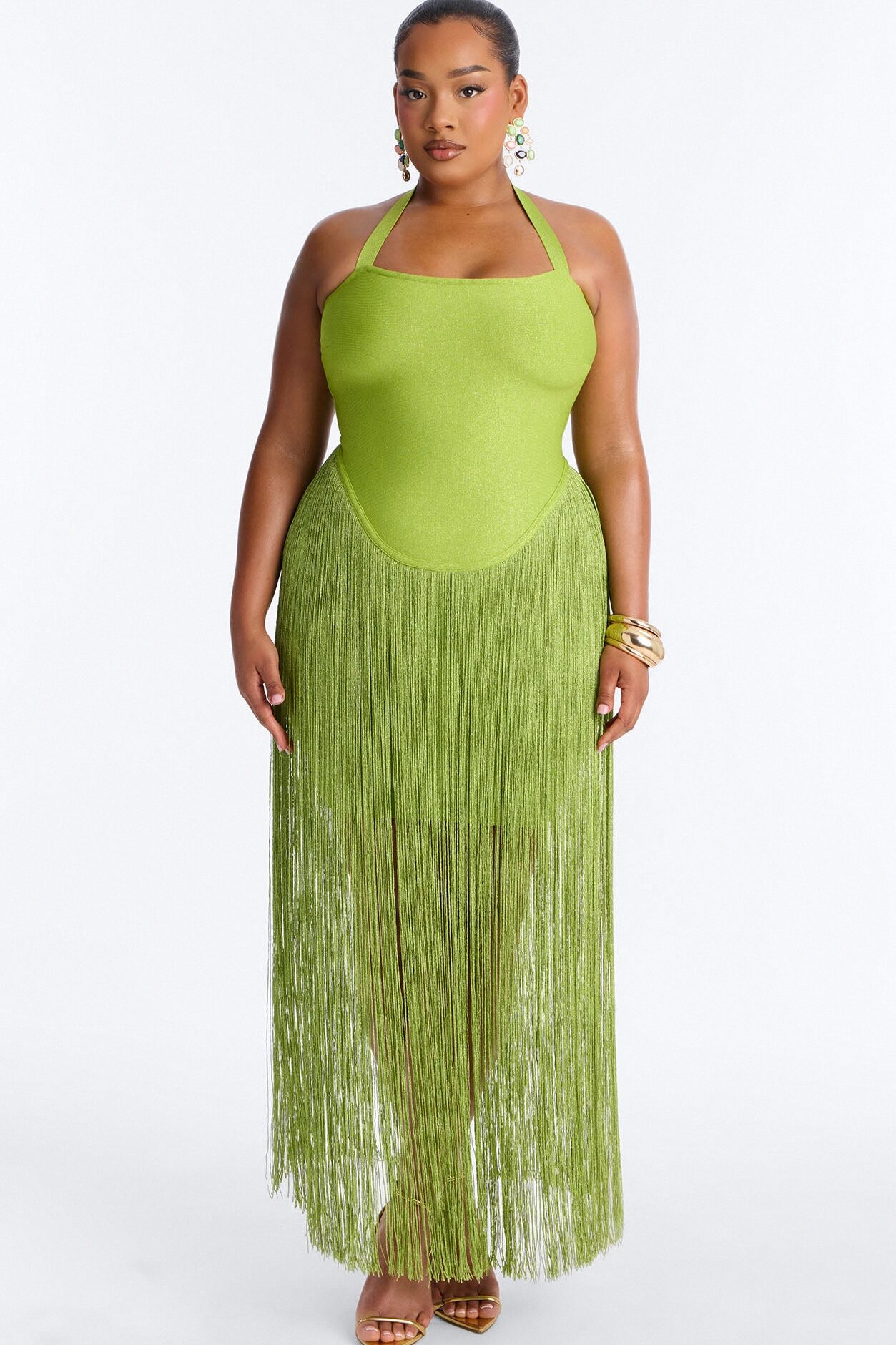 Bossy Tiara Glitter Bandage Maxi Dress - Chartreuse