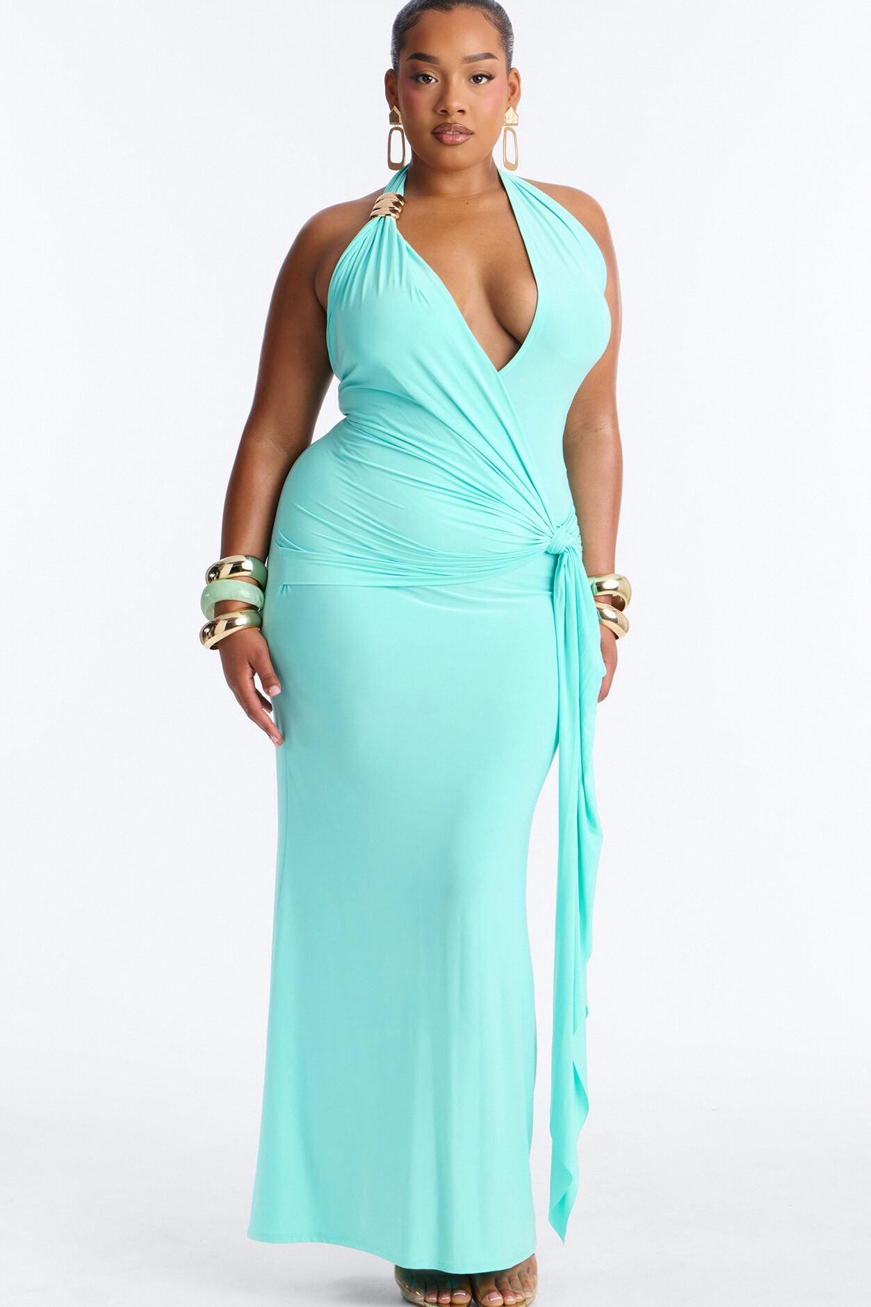 Delia Halter Backless Maxi Dress - Aqua