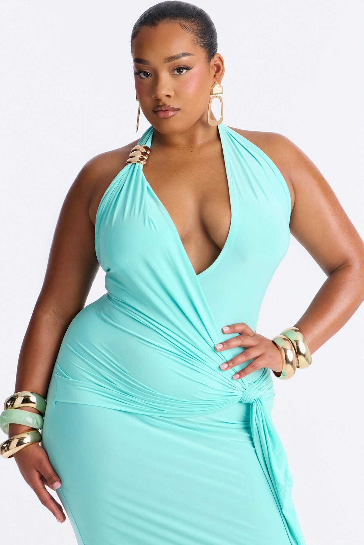 Delia Halter Backless Maxi Dress - Aqua