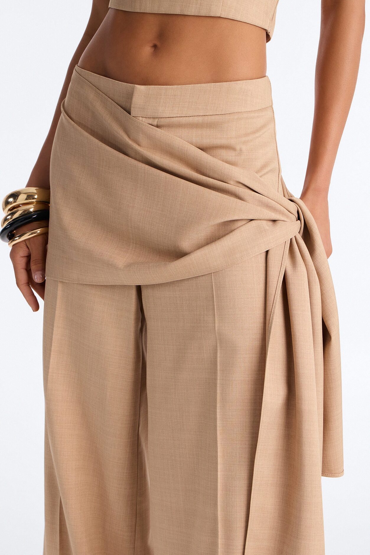 Lena Crepe One Shoulder Wrap Trouser Set - Taupe