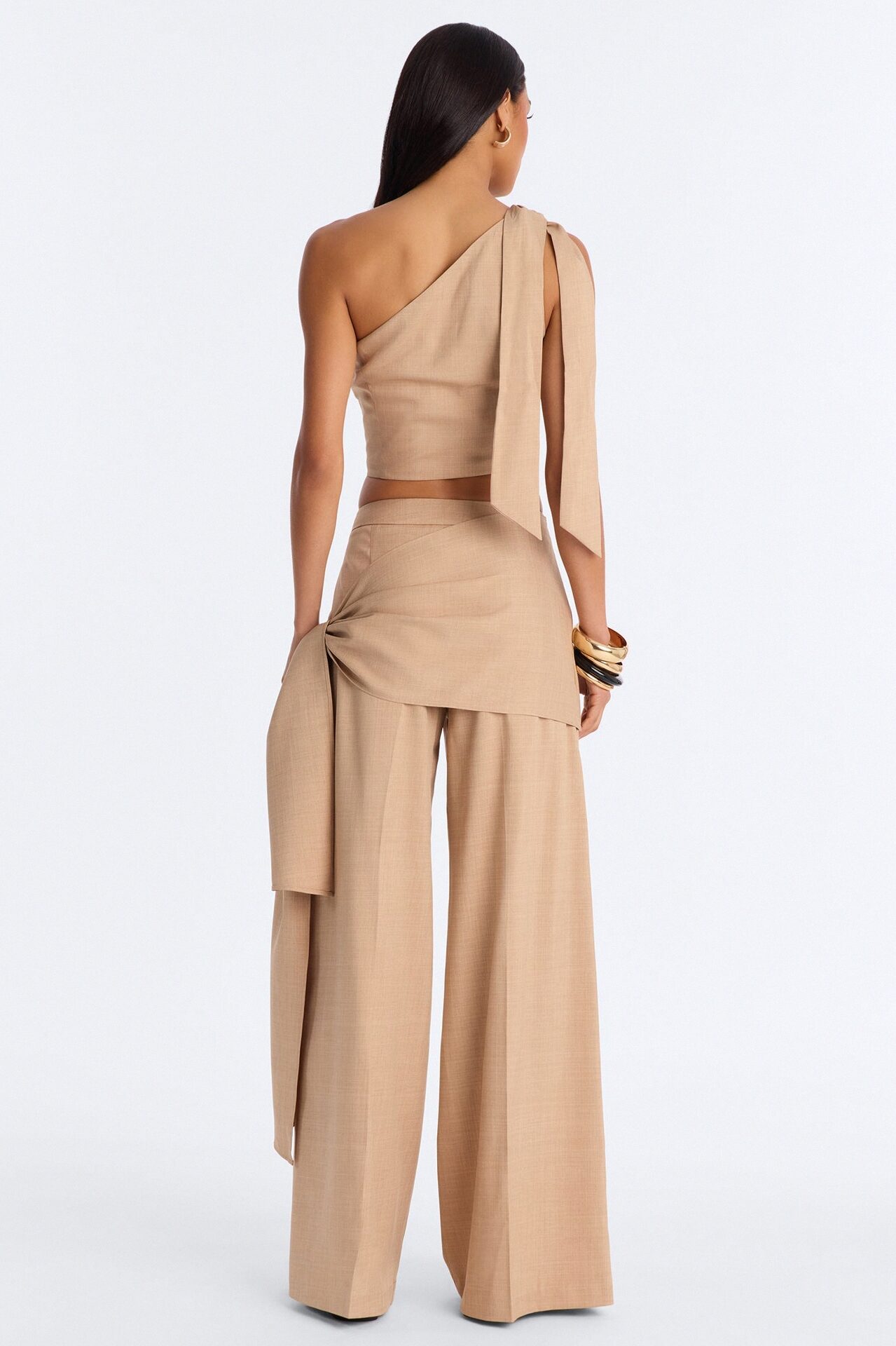 Lena Crepe One Shoulder Wrap Trouser Set - Taupe