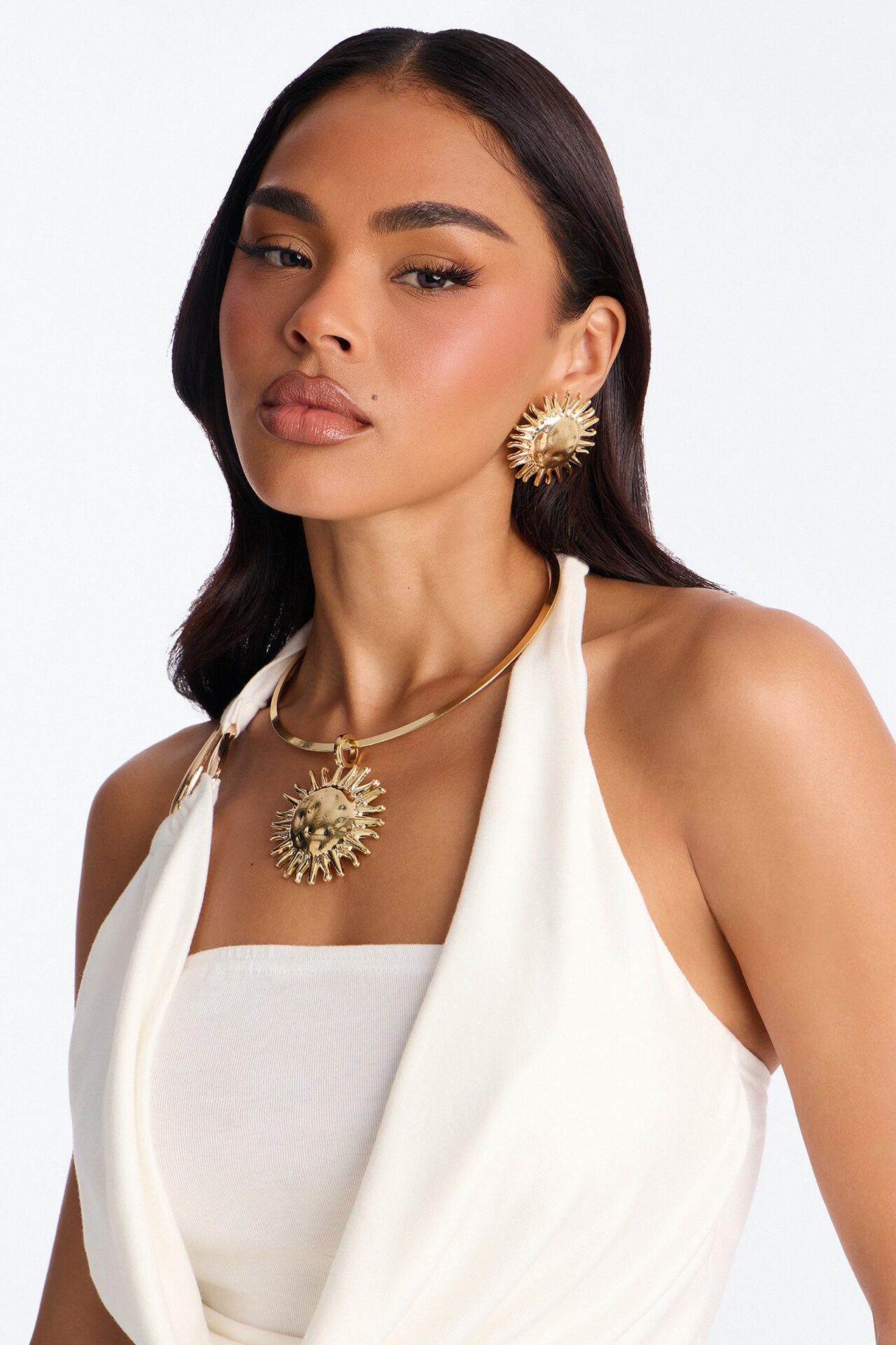 Sun Bathing Necklace And Earring Set - Gold